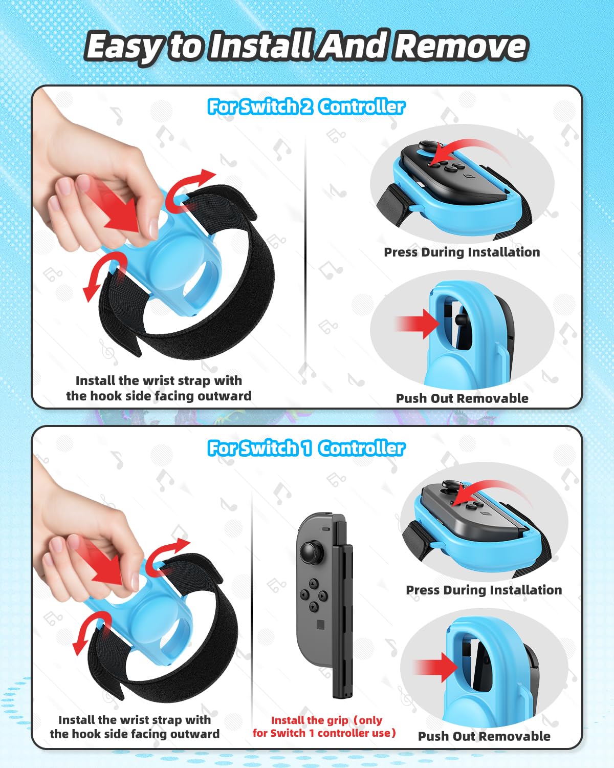 KOVA Armband Straps für Nintendo Switch 2/Switch 1/OLED (Hellblau & Hellrot) für JoyCon 2, Just Dance 2026/2025/2024, Zumba Burn it Up (2 Packungen)
