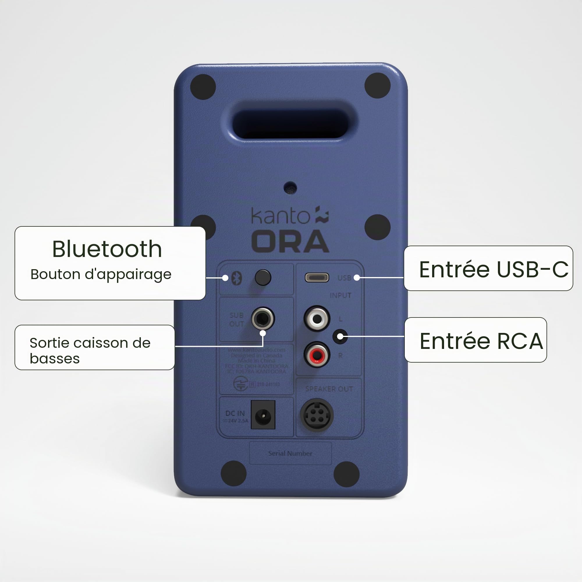 Kanto ORA Haut-parleurs de bureau Bi-amp de référence 100 W avec Bluetooth 5.0 et USB-C - Crossover 100 Hz - Son de qualité de référence - Paire - Indigo