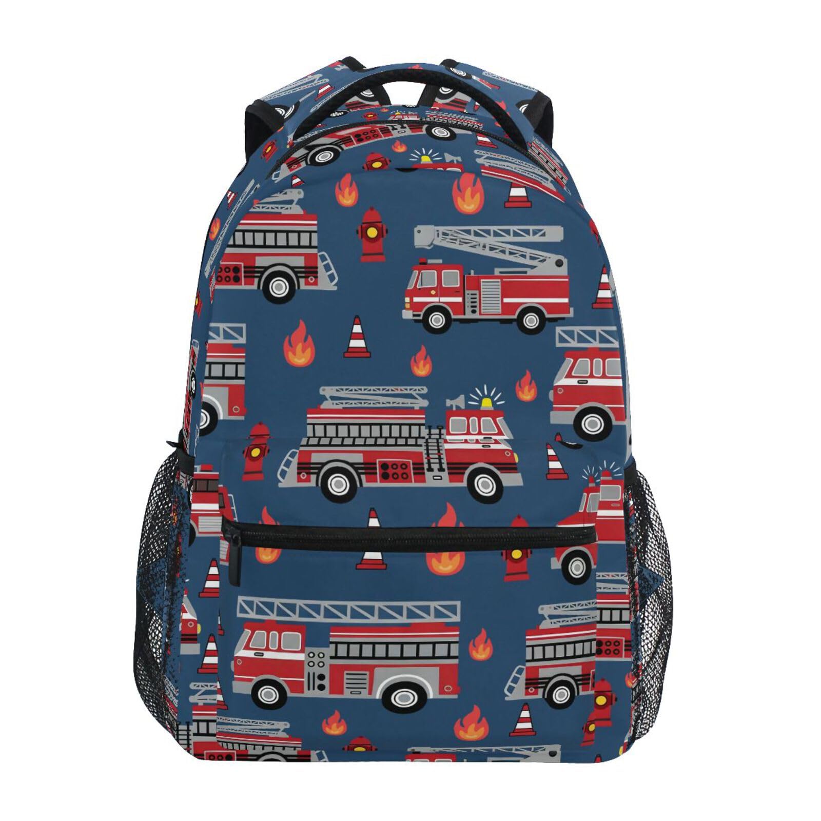 ZOEO Fire Trucks Backpacks 3rd 4th 5th Grade School Bookbags Travel Laptop Daypack Bag Purse for Boys Girls Teens