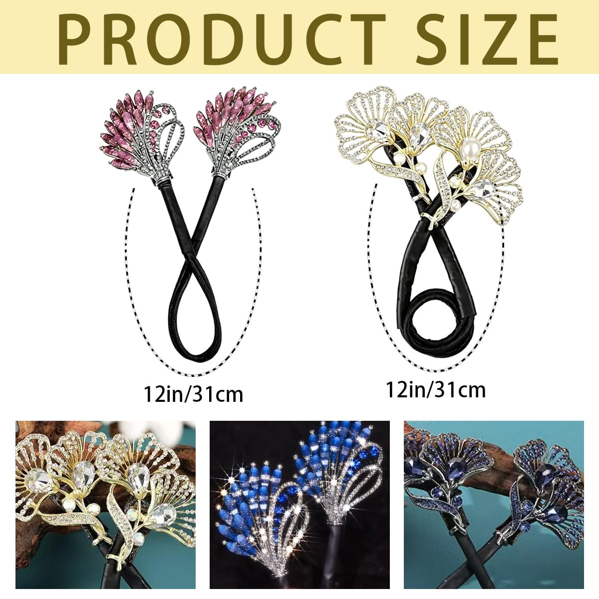 4 PCS Crystal Hair Bun Maker Feather Lazy Twist Hairstyle Bun French Hair Curler Elegant Rhinestone Hair Disk Fashion Hair Accessories for Long Hair, Easy Fast Snap Roll Hair Tool for Women Girls