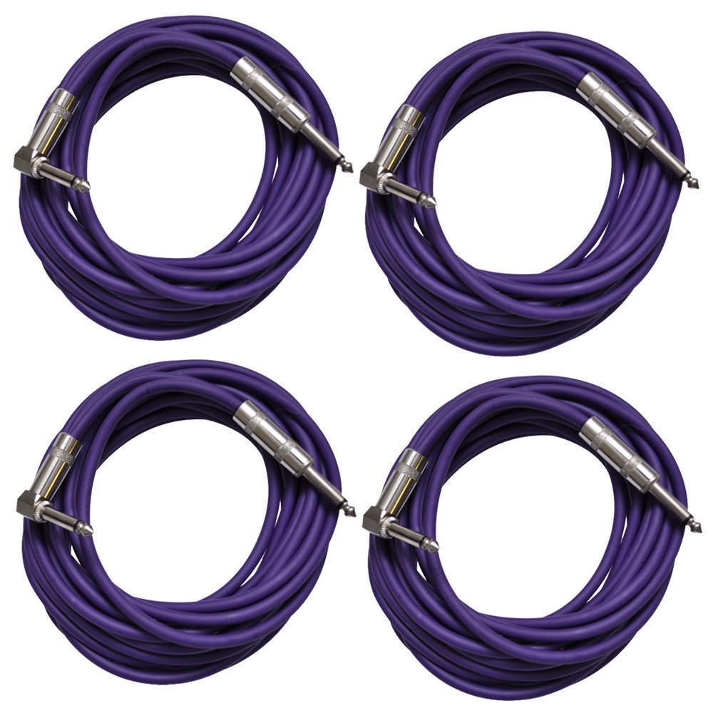 Seismic Audio - SAGC20R-Purple-4Pack - 4 Pack of Purple 20 Foot Right Angle to Straight Guitar Cables - 20' Purple Guitar or Instrument Cables