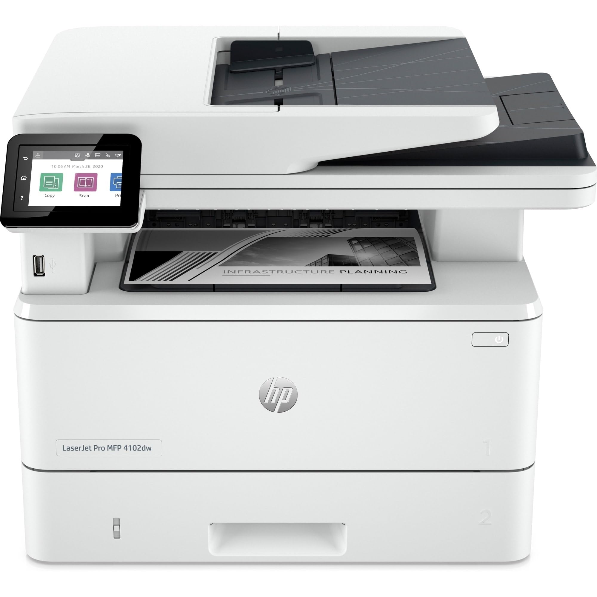 HP Laserjet Pro MFP 4102dw 2Z622F, Stampante Multifunzione A4, Stampa Fronte e Retro Automatico in b/​n, 42 ppm, USB Host, Wi-​Fi, Ethernet, ADF, Smart, Bianca