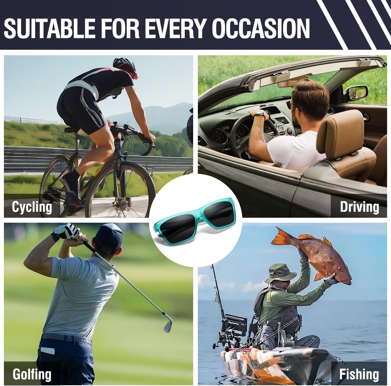 DUCO Polarized Sunglasses for Men Retro Square Shades with UV400 Protection Lightweight for Driving & Running DC6308 (B3 Transparent Green Frame Gray Lens)