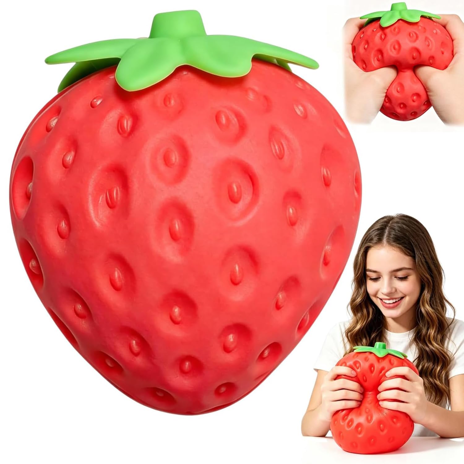 Siebkorb 8In Strawberry Squishy, Jumbo Big Squishy Strawberry Giant Realistic Strawberrys Moldable Soft Squishys Slow Rising Stress Ball For Anxiety Stress Party Favor For Adults