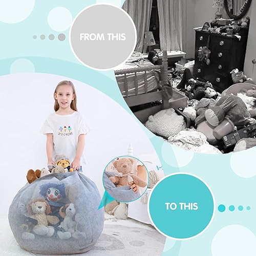 Miniatura 3 de SANMADROLA Funda para puf de almacenamiento de animales de peluche (sin relleno) para niños y adultos. Puf de pana suave de alta calidad para