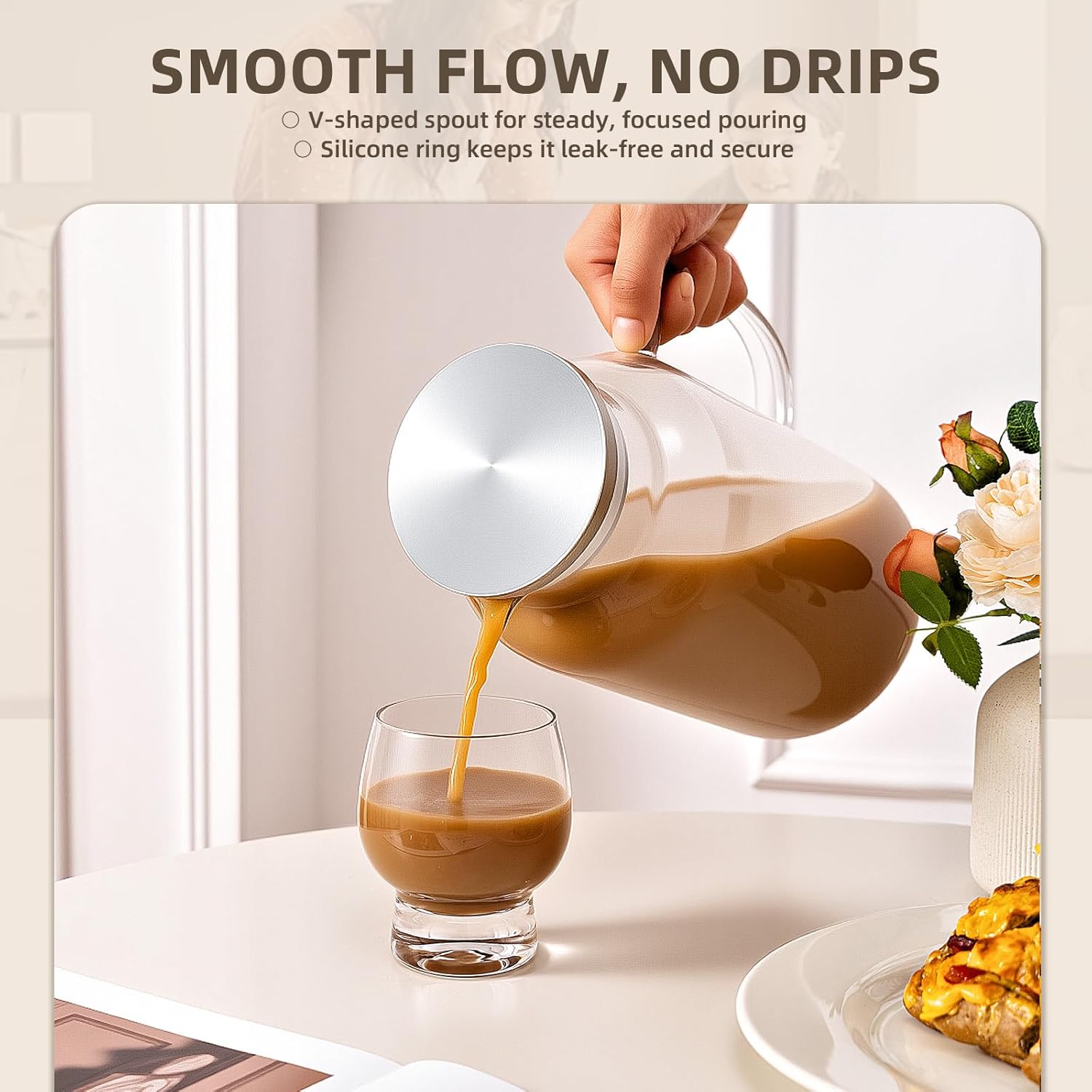 Glass Water Pitcher with Lid and Spout, 1 Gallon Heat Resistant Borosilicate Glass Carafe, Temperature Safe - Image 3