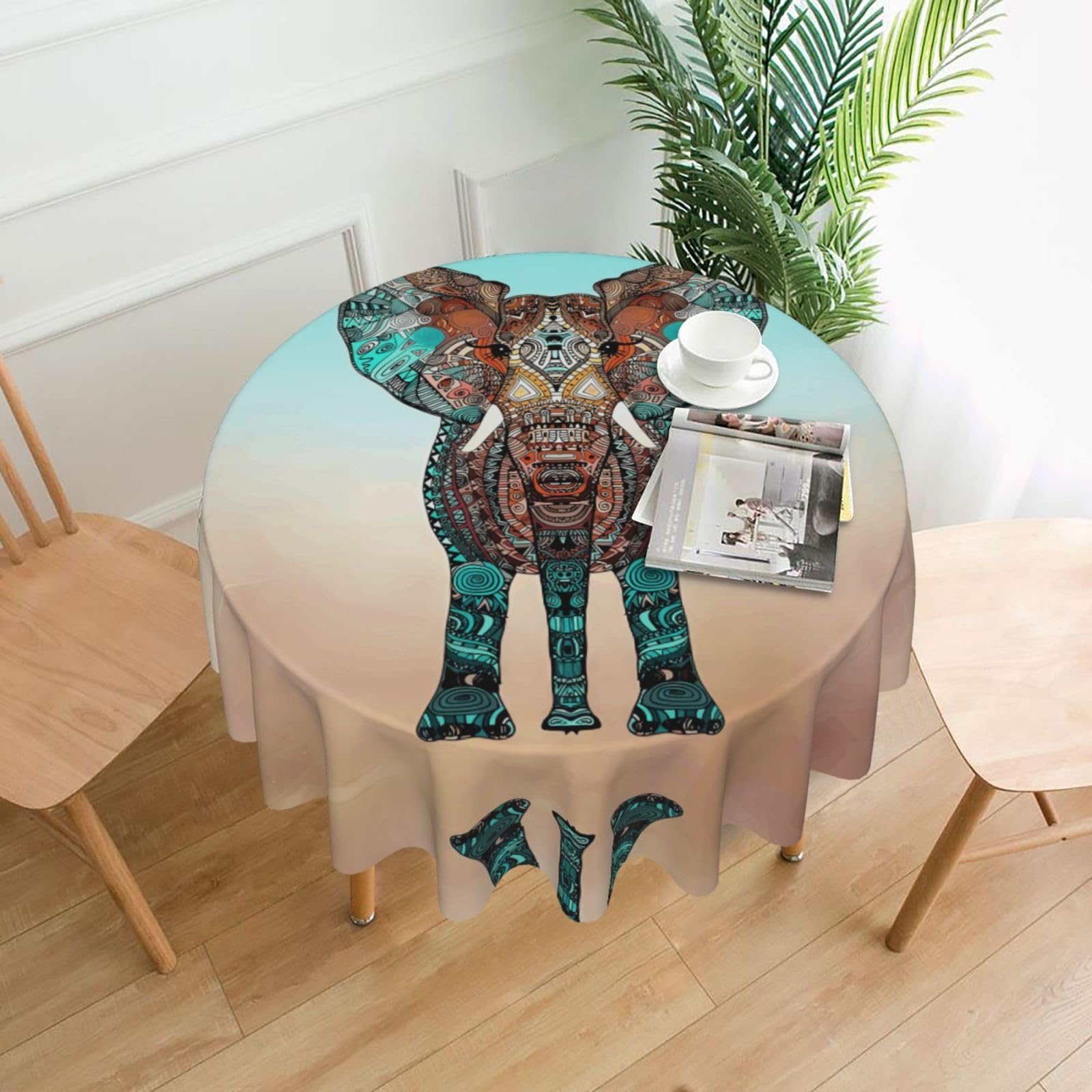 hhxvcv Cute Elephant Round Tablecloth – Dining Table Cover