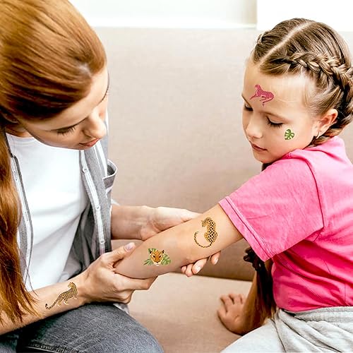 Miniatura 3 de Tatuajes de guepardo, Konsait 10 hojas de tatuajes temáticos de guepardo, recuerdos de fiesta de guepardo, decoración de guepardo rosa y amarillo,
