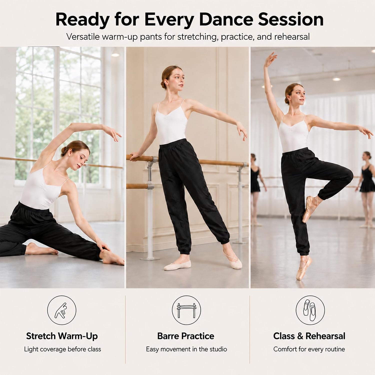 Danzcue Womens Girls Ripstop Dance Pants, Lightweight Durable Nylon Warm Up Dance Pants