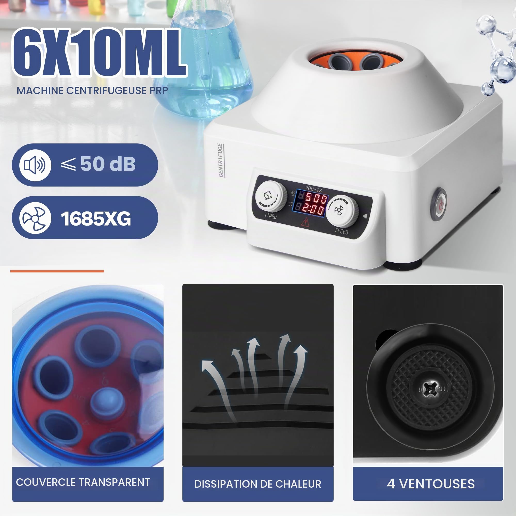 Centrifugeuse de Laboratoire, 6x10ml Centrifugeuse PRP 4000rpm 1795xg RFC 1-99min LCD centrifugeuse laboratoire 220V