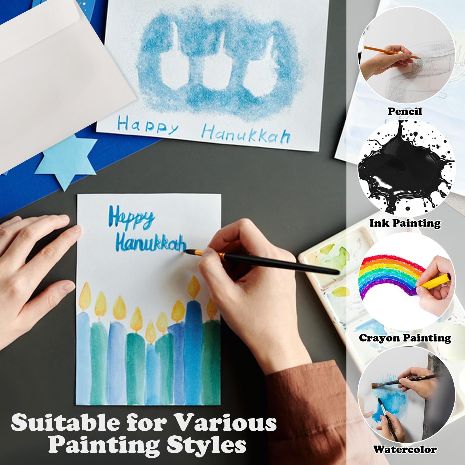 Blanko-Aquarellkarten mit Umschlägen, 300 g/m², schwere Baumwoll-Aquarell-Papierkarten, 10,2 x 15,2 cm, faltbare Aquarell-Postkarten mit Umschlägen für Grußkarten, Geburtstag, Hochzeit, Einladungen,