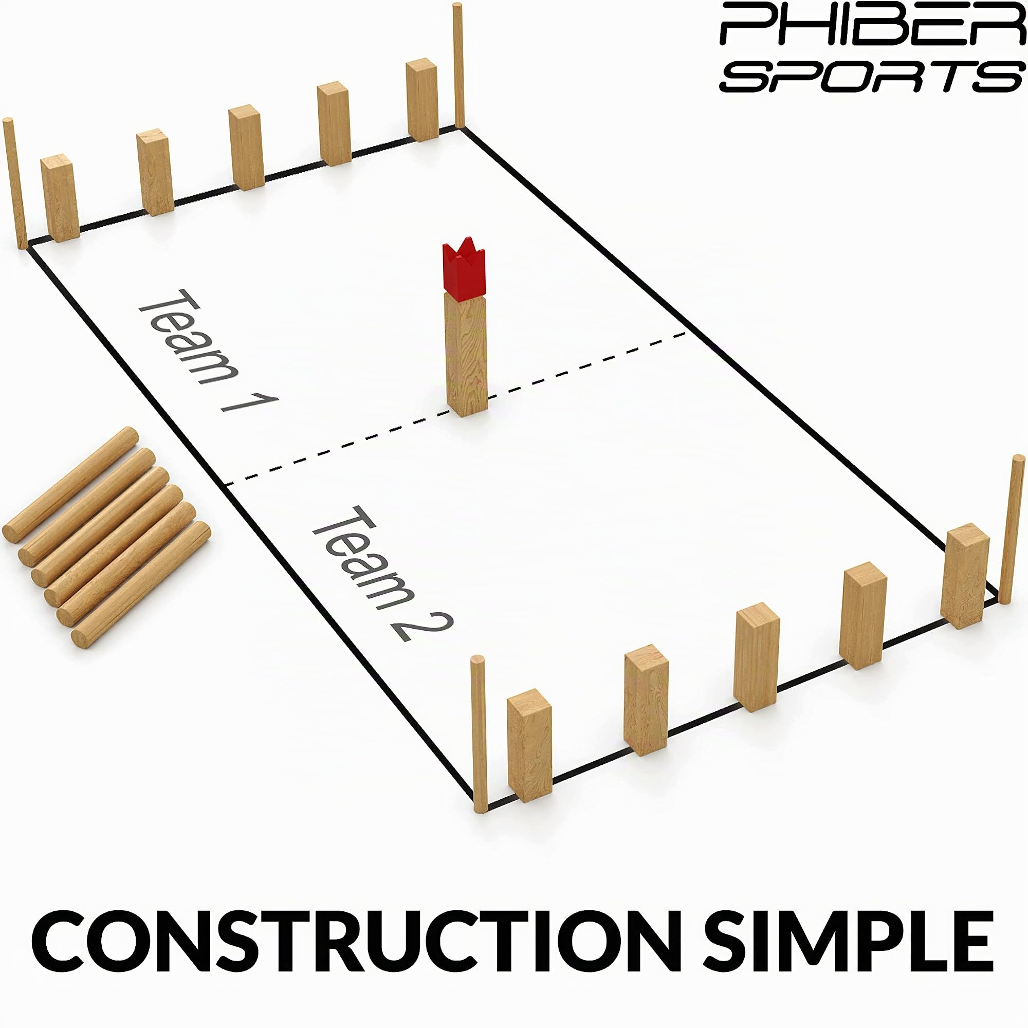 PHIBER-SPORTS Kubb Jeu d'échecs Viking de qualité supérieure - Bois Massif - avec Sac de Transport Pratique - Jeu d'extérieur - Jeu en Bois pour Enfants et Adultes