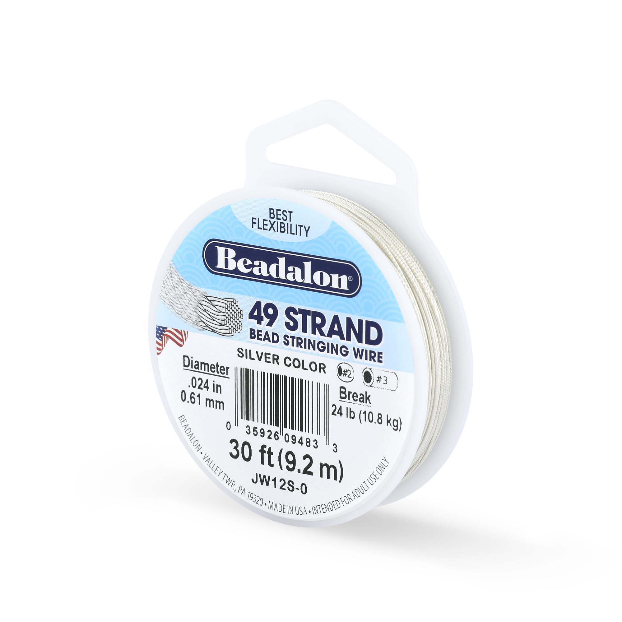 Beadalon 0.61 mm Diameter 9.2 m Reel 49 Strand Wire, Silver