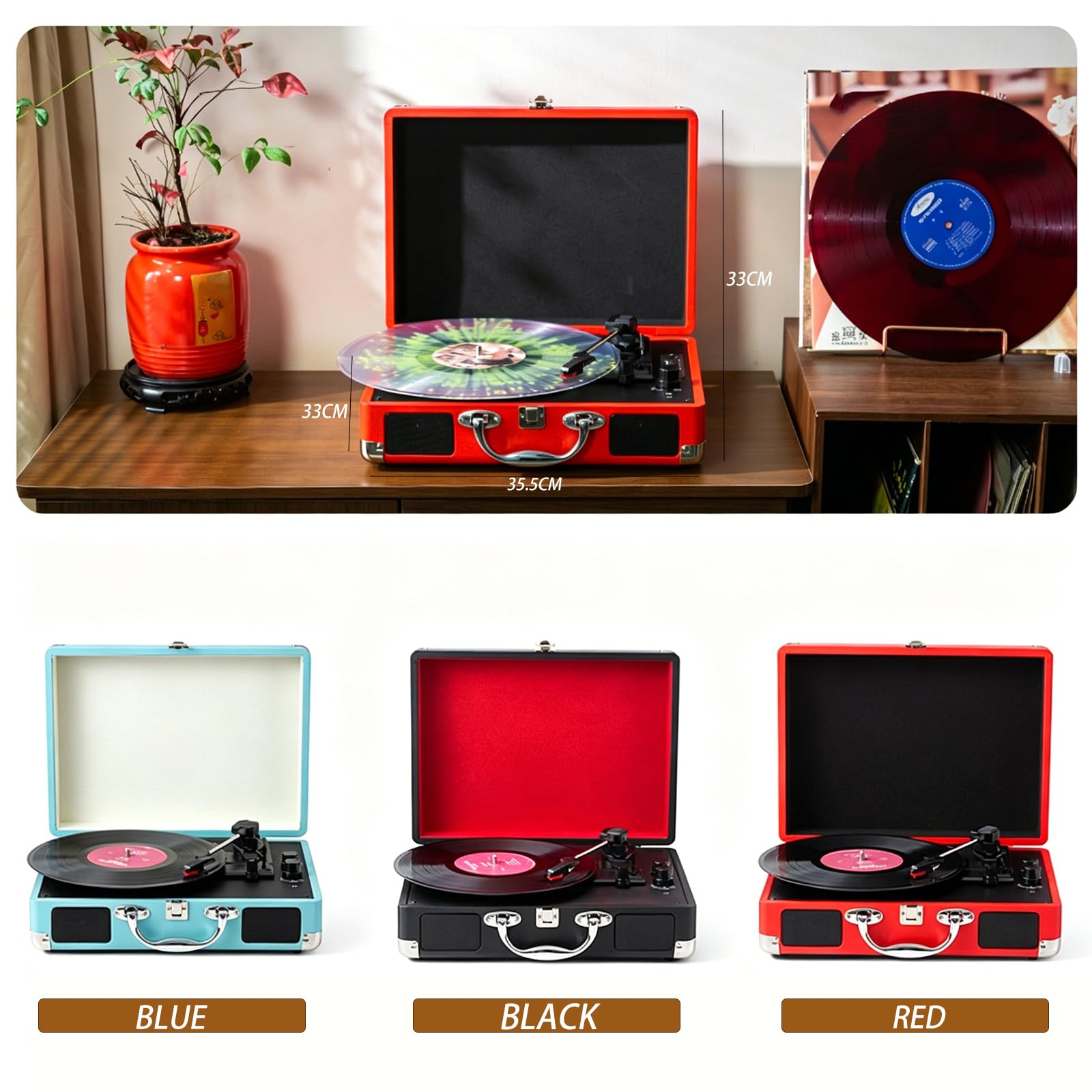 Tragbarer Vintage-Plattenspieler mit TF/USB-Konnektivität, Kopfhörer-kompatibel, ideal für Heimdekor- und Musikbegeisterte, für Musikliebhaber