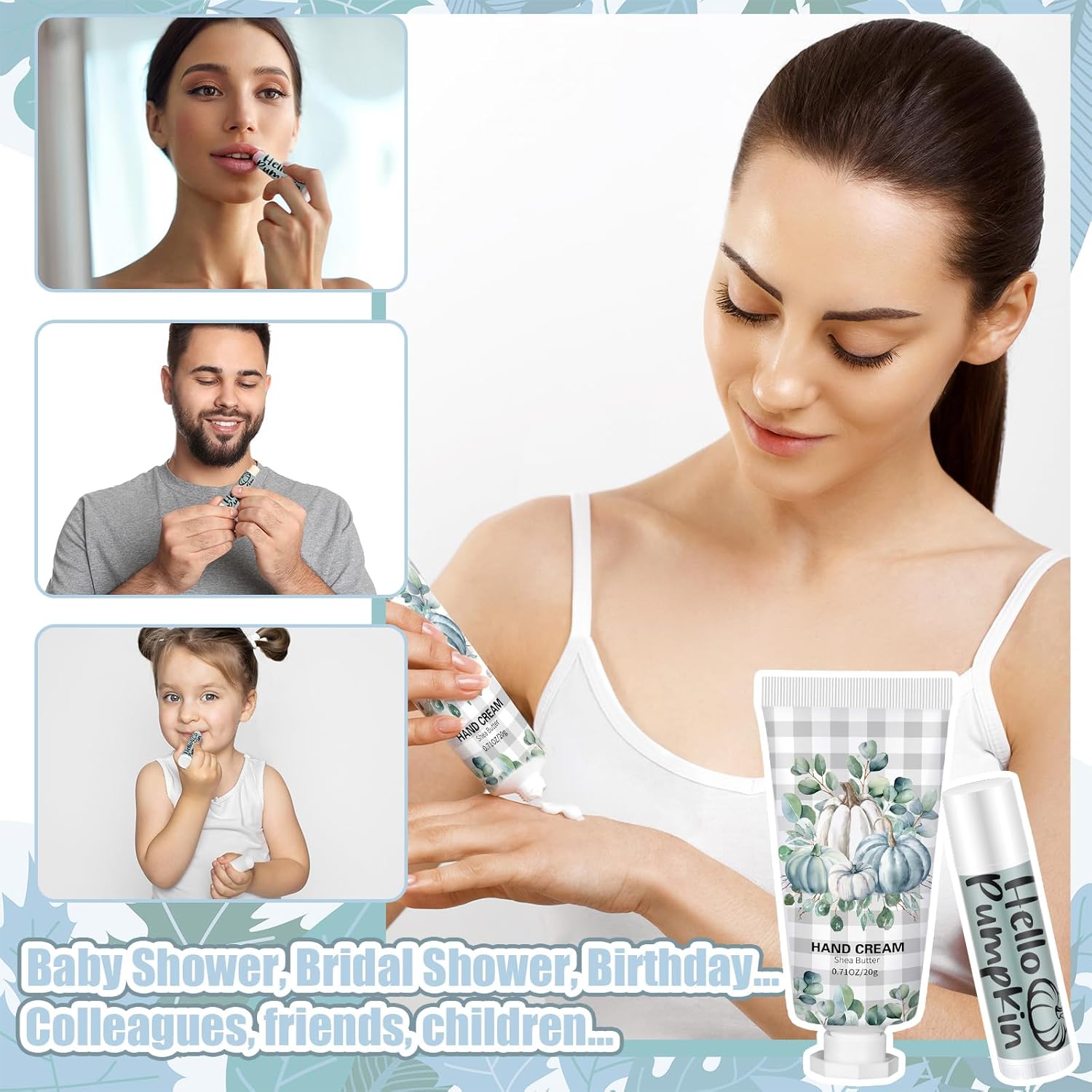 144 Pcs Lip Balm Hand Cream Set Party Favors, Include 36 Lip Balm 36 Moisturizing Hand Cream 36 Bags 36 Cards and Ropes for Accessories Gifts(Black and Blue,Pumpkin)