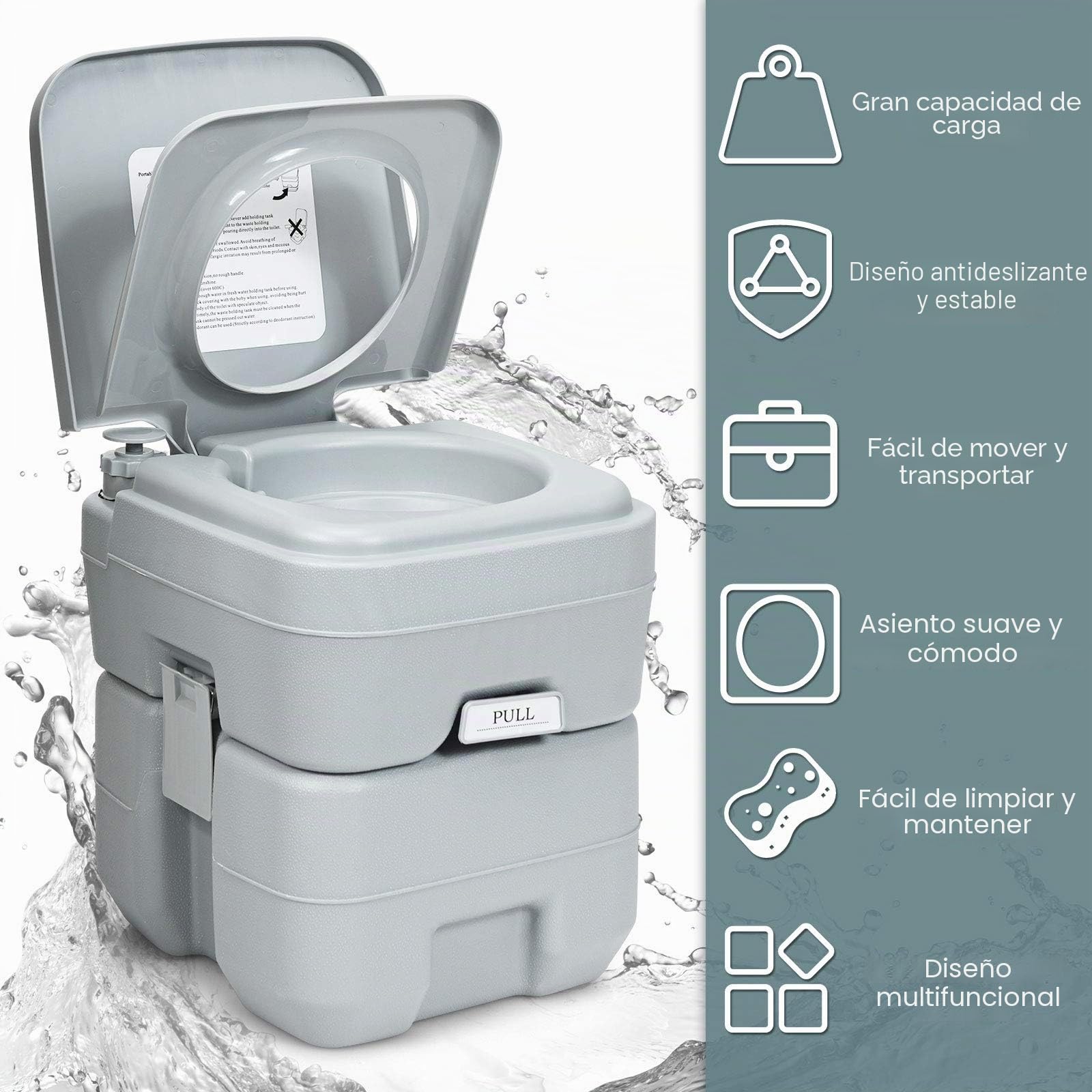 LIFEZEAL 20L Inodoro de Camping portátil, WC Químico con depósito extraíble de Agua de Limpieza de 12L, baño de Viaje para Coche, Acampar, Senderismo, navegación