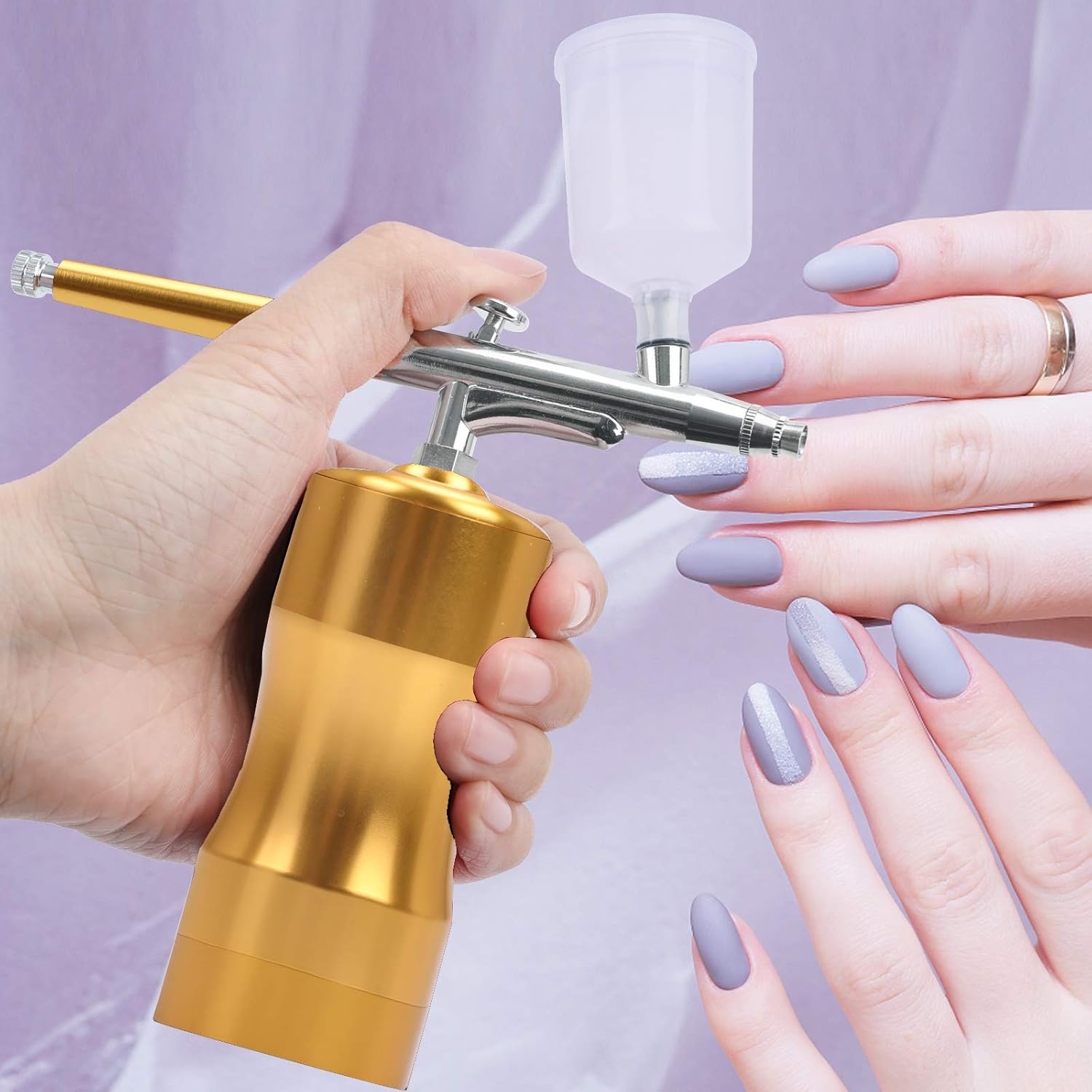 Asany Airbrush Set,Portable Mini Airbrush Set with Compressor, Cordless Airbrush Kit for Makeup,Painting, Handheld Airbrush for Cake Decorating, Nail Design, Tattoo (Golden)