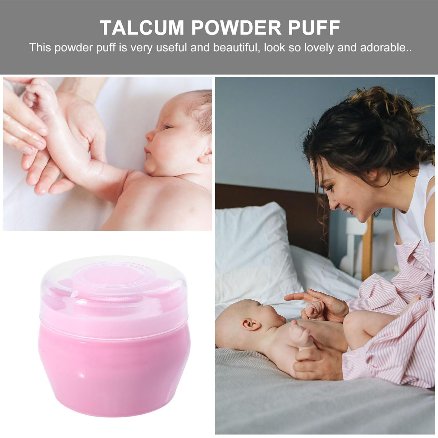 DOITOOL 2Pcs Baby Body Cosmetic Powder Puff Sponge Box Case Container Body Powder Puff and Container Case, Baby Powder Puff Kit for After-Bath Powder to Use, Pink
