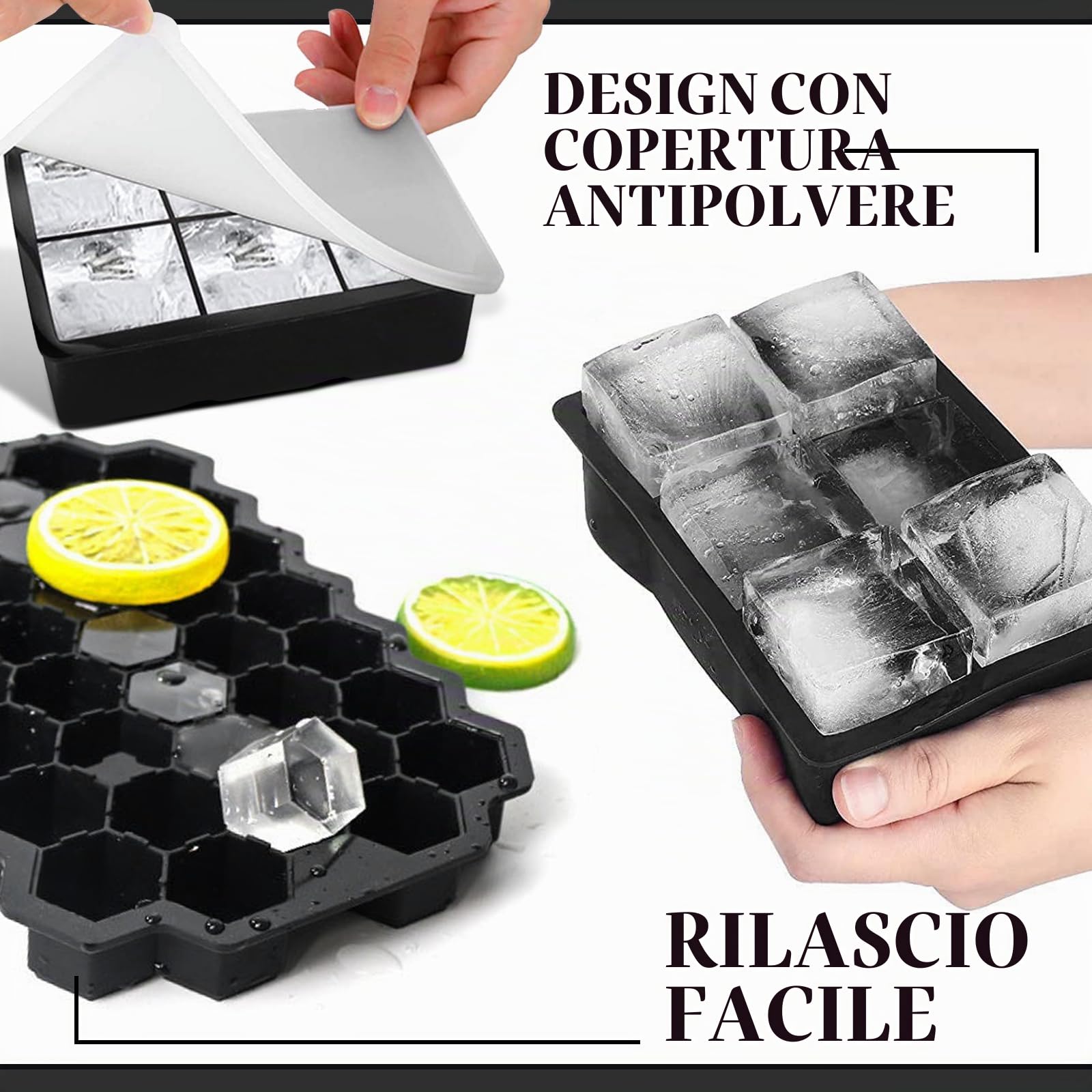Cubetti Ghiaccio Silicone con Coperchio, 4 Pezzi Stampo Ghiaccio, Forme Ghiaccio Silicone, Formine Ghiaccio, Stampini Ghiaccio