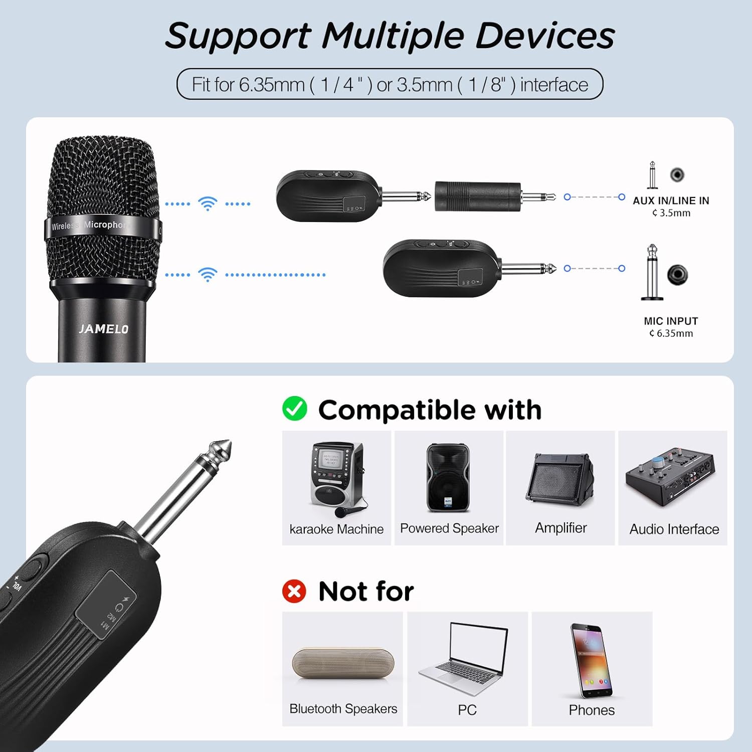 Wireless Microphones, 2.4 GHz Metal Rechargeable Wireless Mics with Dual Professional UHF Handheld Karaoke Microphone System with Receiver, Dynamic Mic for Church, Singing, Speech, Wedding, Party - Image 7