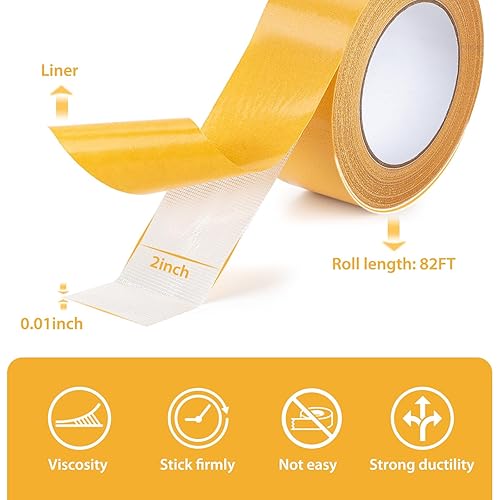 Miniatura 6 de Cinta adhesiva de doble cara resistente, 2 pulgadas x 82 pies, malla de fibra de vidrio, cinta adhesiva de doble palo, cinta de tela para hacer