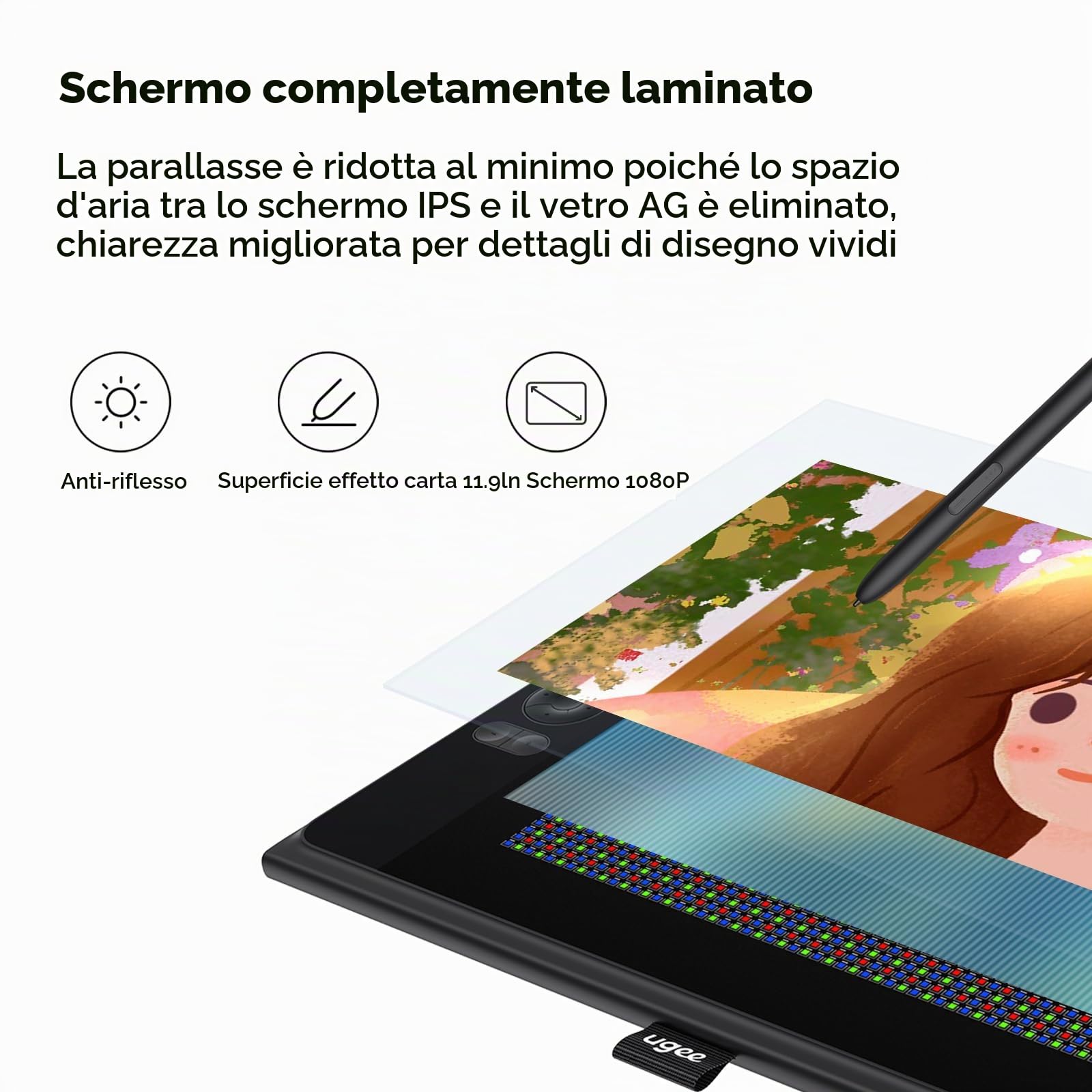 ugee tavoletta grafica con schermo UE12 11,6 pollici,124% sRGB Ultra-Wide Color Gamut ideale per l'ufficio domestico e l'apprendimento online (11,6 pollici)