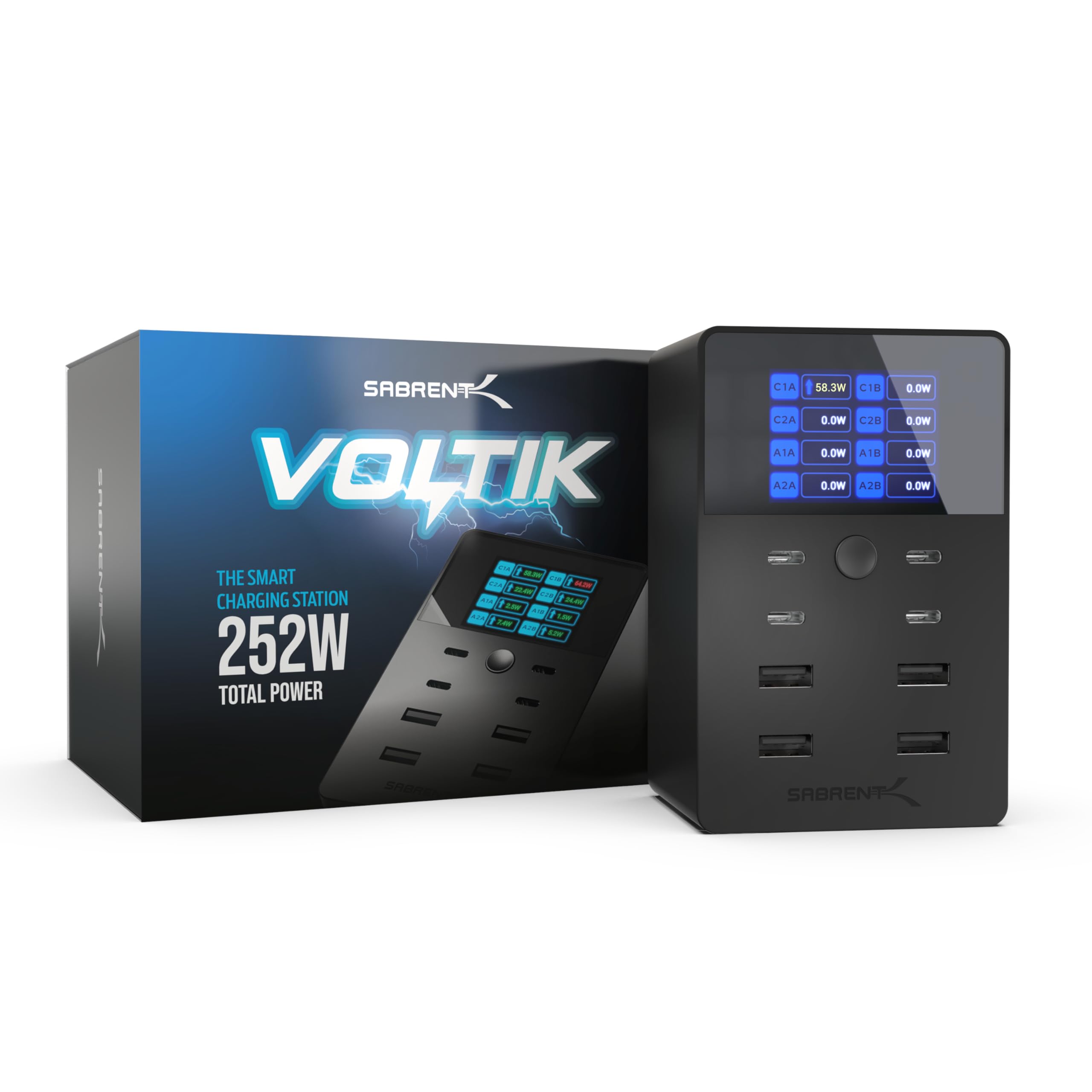 - VOLTIK Charging Station, 252W 8-Port USB C and USB A Desktop Charger, UL Certified with Real-Time LCD Display, Fast Charging for MacBook, iPhone, Samsung and More