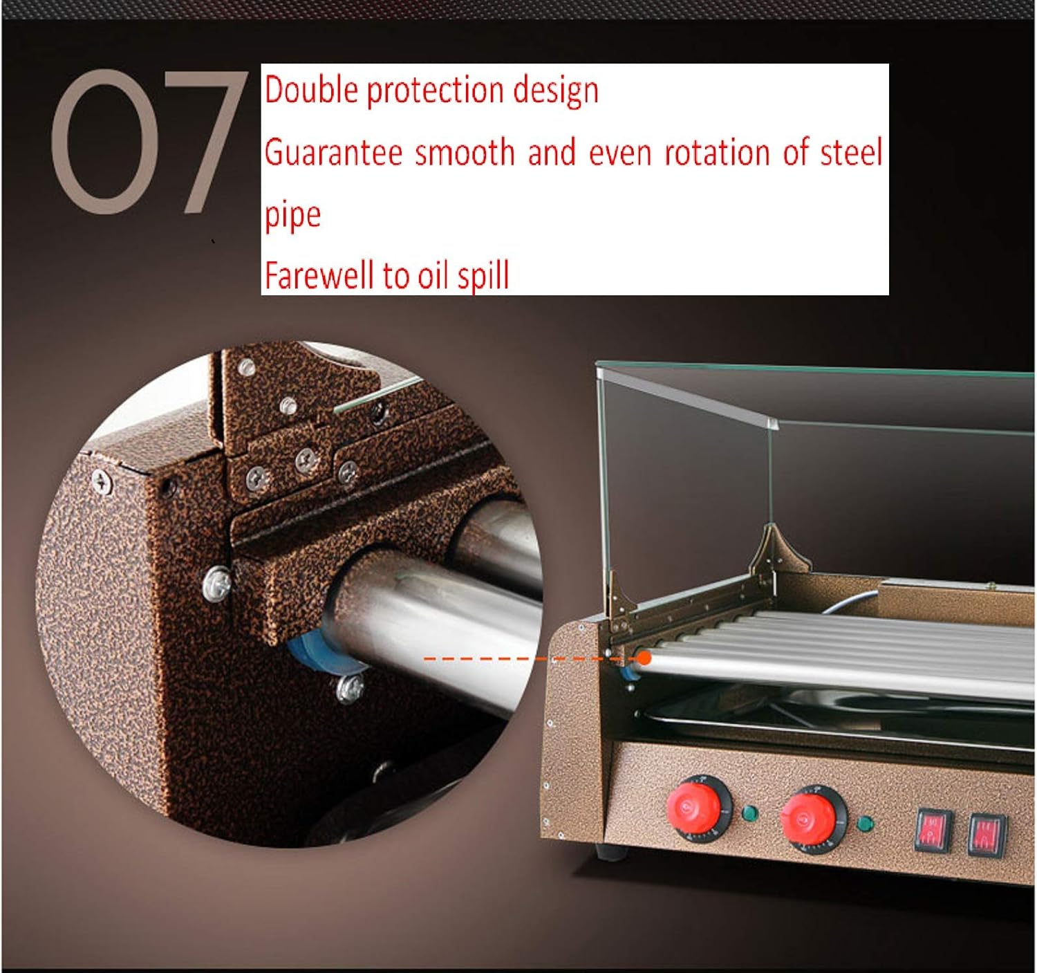 TX Electric Hot Dog and 7 Roller Grill Warmer | Cooker Machine with Cover,Independent knob double temperature, (220V/50HZ)