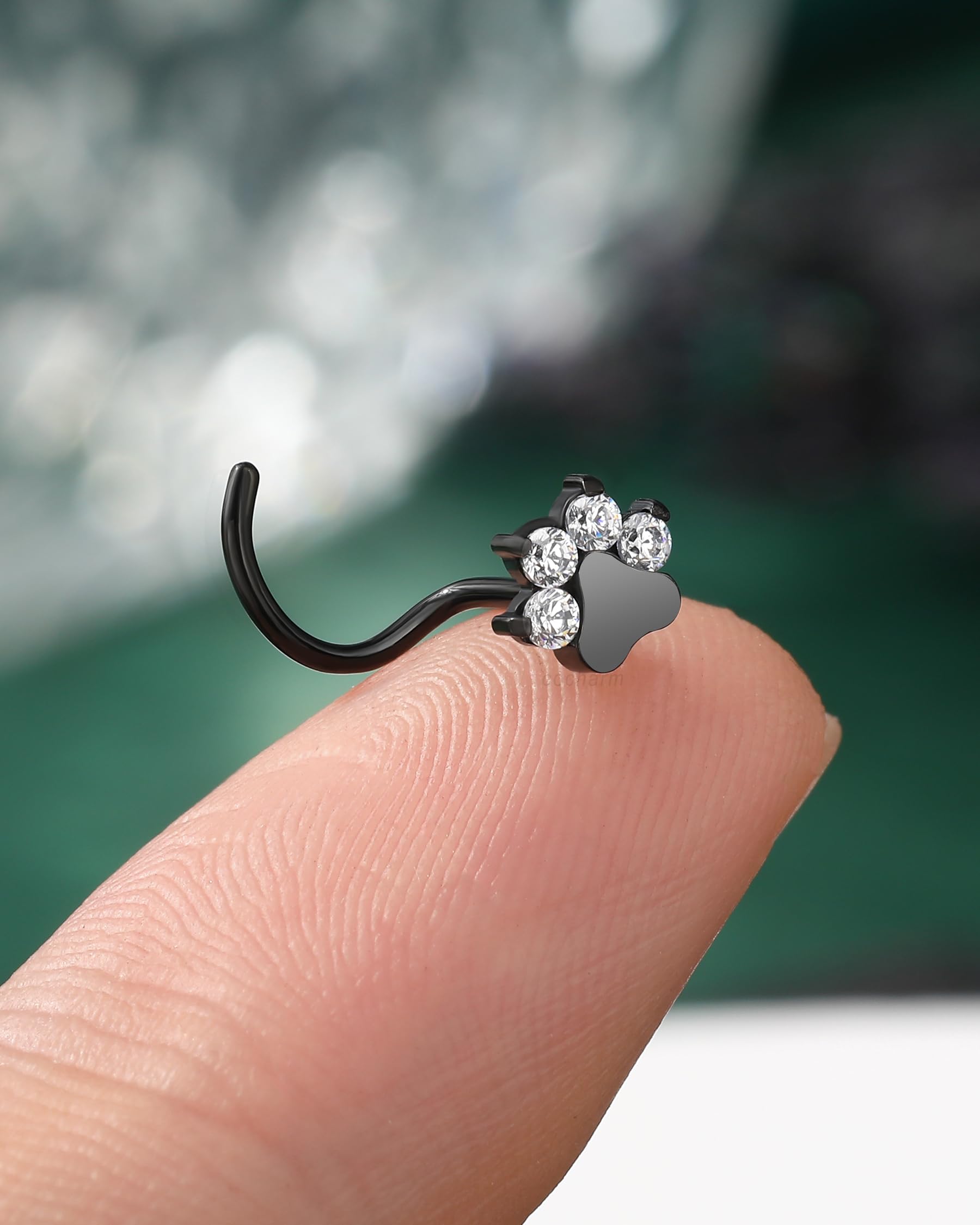 CM Crareesi Mania Nasenpiercing Ring G23 Titan Nasenring Silber Schwarz 20G Pfotenabdruck Nasenstecker S-förmig Nase Screw Nostril Piercing Schmuck Körper Piercing Schmuck
