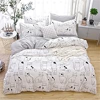 Vista 3 de Juego de funda de edredón de gatos, tamaño individual, ropa de cama 100% algodón, varios patrones de gatos de dibujos animados impresos en blanco