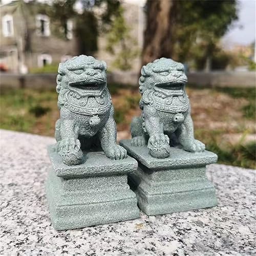 Miniatura 5 de livelyfish Estatuas asiáticas de perros Fu Foo, un par de dos figuras de piedra arenisca de león guardián para mascotas, pecera, acuario, paisaje,