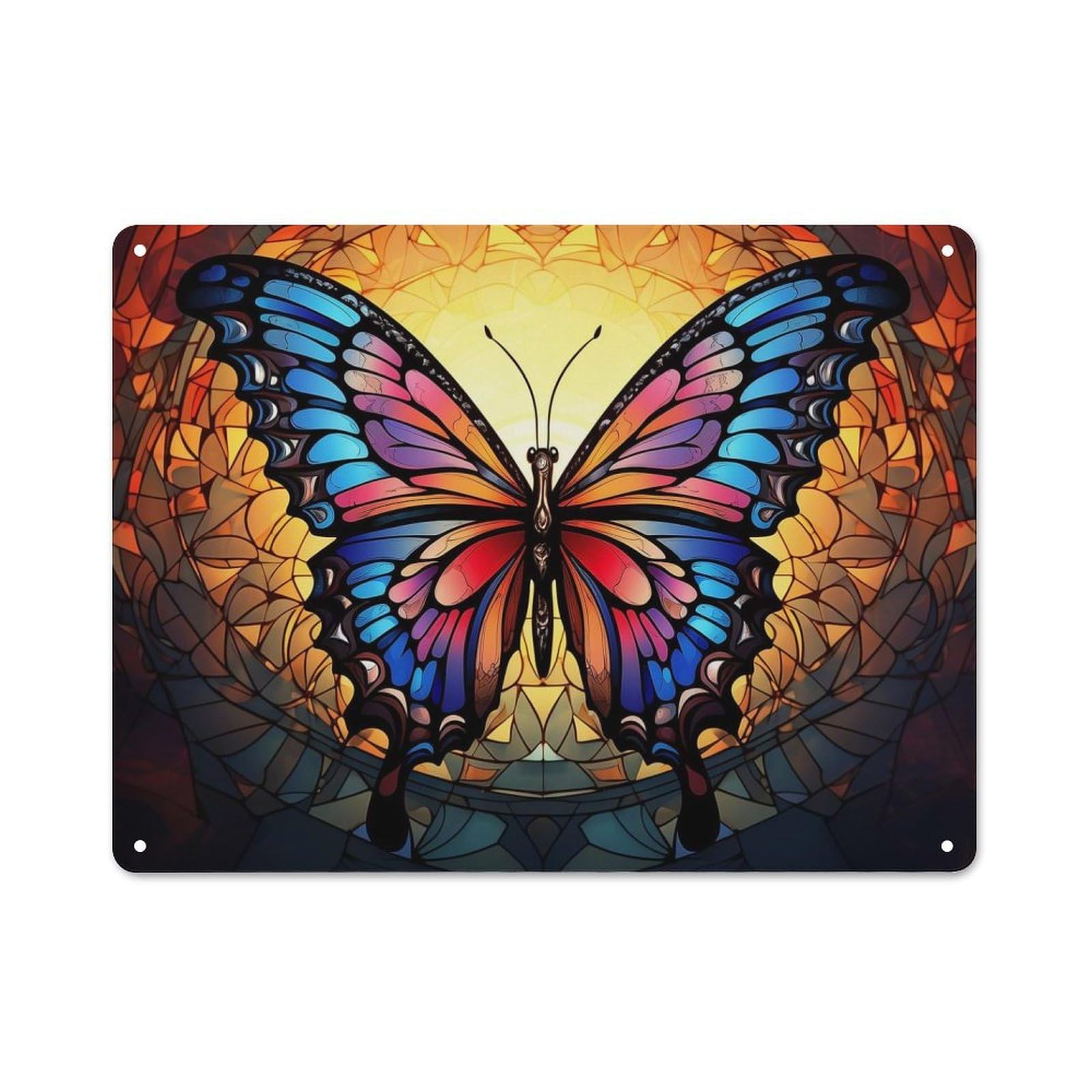 Junmoney Style-2 Warehouse Style Tin Wall Sign 30X40cm Featuring Butterfly Stained Glass(2), Loft Wall Plaque For Loft, Studio, Office Or Creative Room