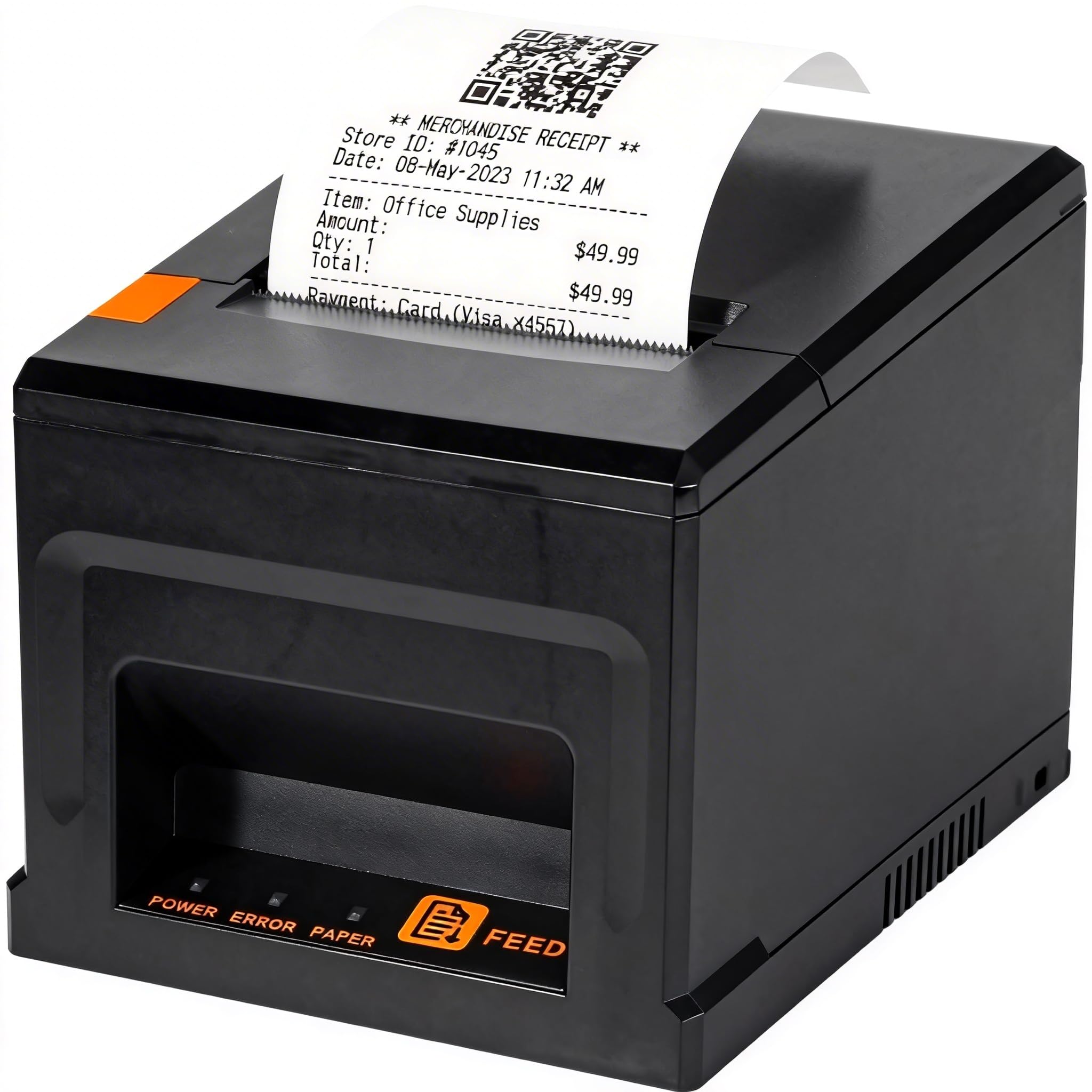Impresora térmica POS de 80 mm, USB, Bluetooth, para Android/Windows 300 mm/s, cortador automático, incluye 5 rollos de papel para servicio de alimentos al por menor