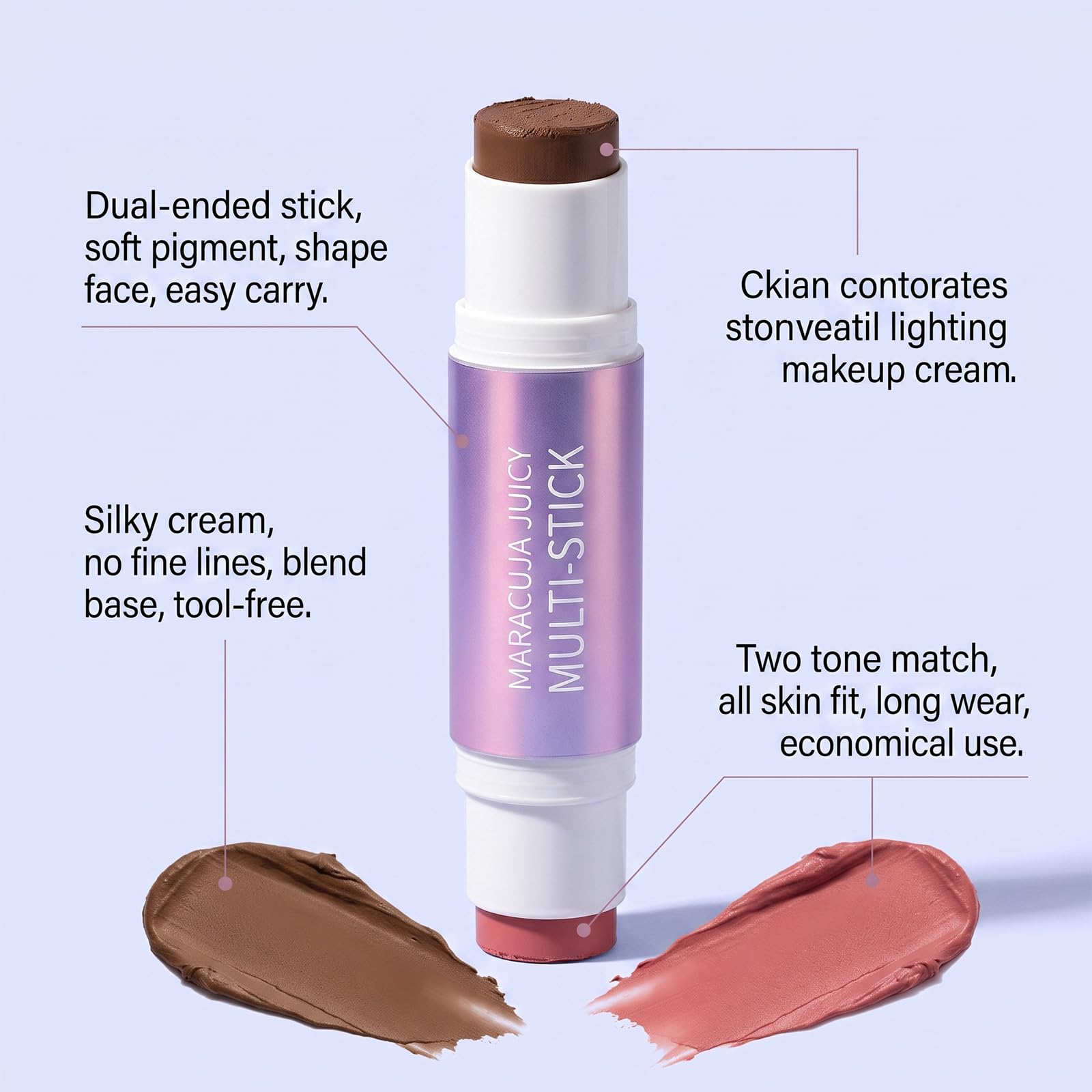 Bâton de blush crème -tenue longue durée, fini naturel et teinte rose nude. | Teinte PH-active – Fini mat longue tenue ，Effet 3D naturel contouring léger et un éclat subtil.Format nomade