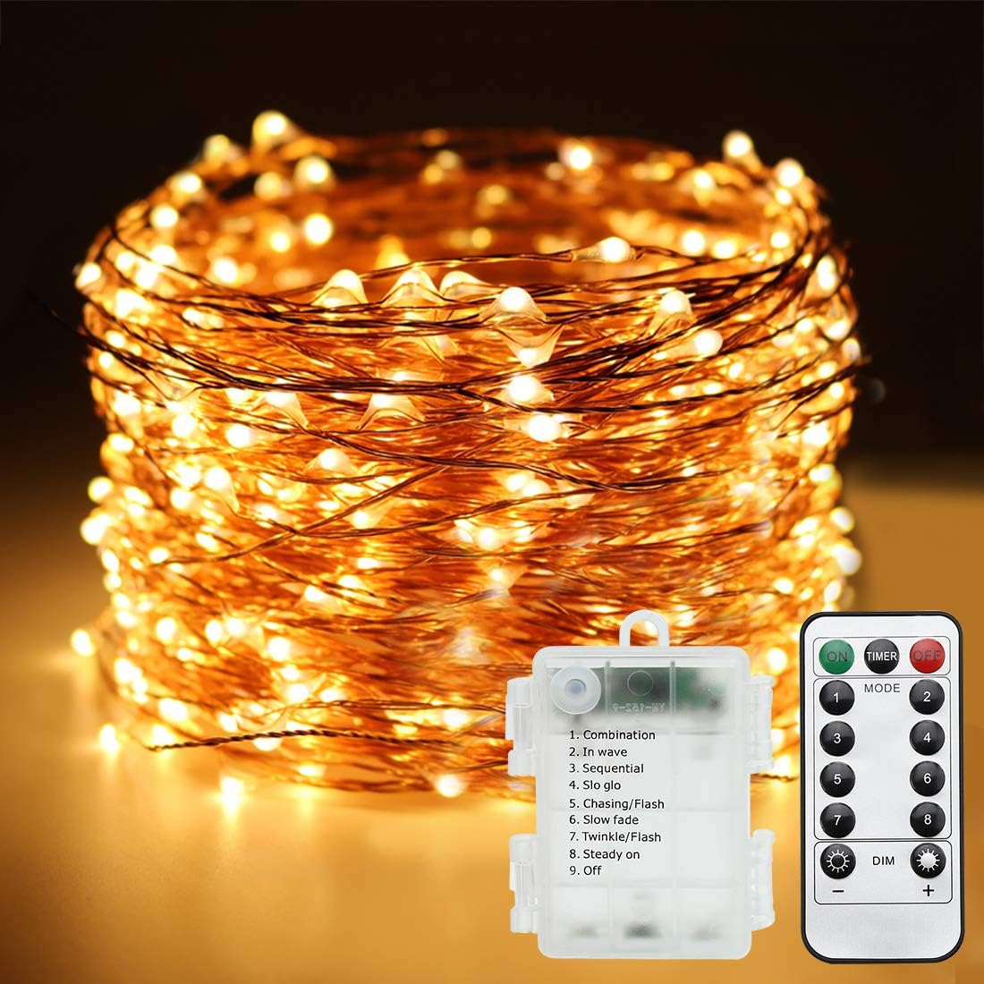 Fairy Lights Battery Operated,32.8 Feet Remote Fairy Lights,100 LEDs Waterproof Flexible String Lights Battery Operated for Bedroom Home Wedding Christmas Festivals Warm White