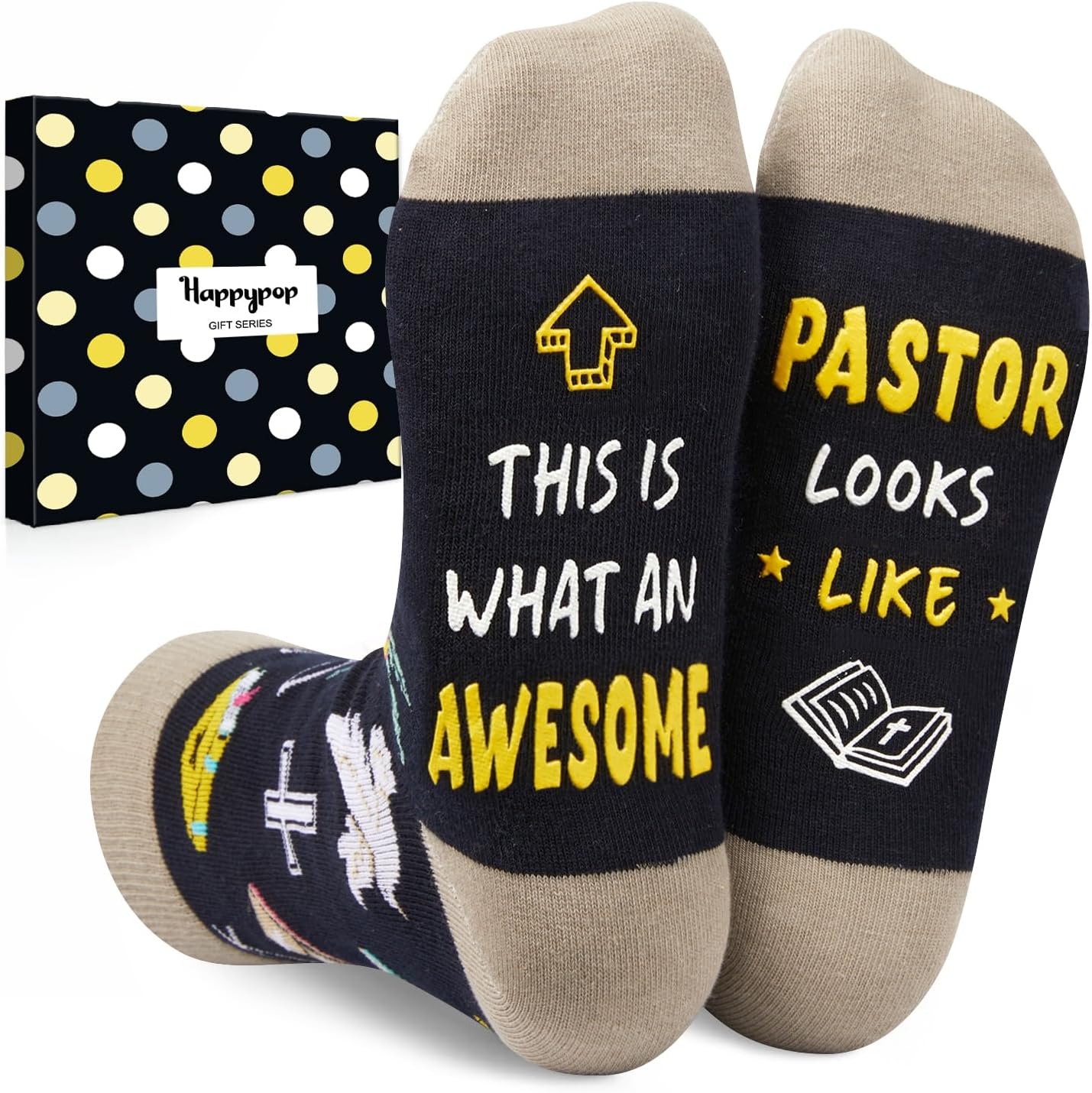 HAPPYPOP Christian Pastor Socks with Dove, Cross and Bible Patterns