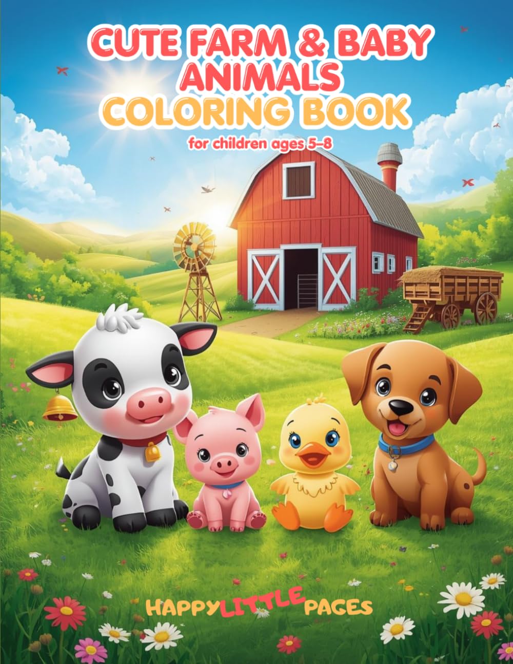 Cute Baby Farm Animals – Coloring Book: 45 adorable kawaii-style colouring pages for children aged 5 to 8 (Happy Little Pages)