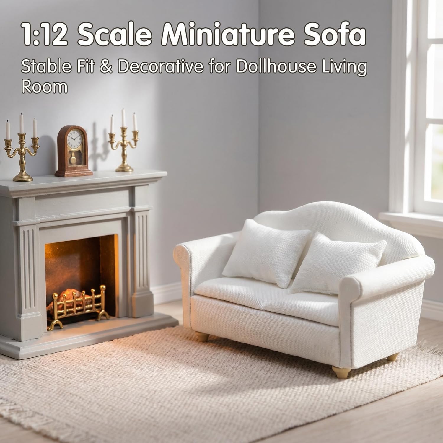 Canapé Miniature Dollhouse 1/12 – 2 Places Avec 2 Coussins, Bois Et Coton, Déco Salon
