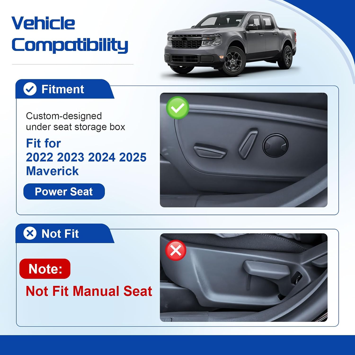 EDBETOS Under Seat Storage Box for 2022-2024 2025 Ford Maverick Power Seat, Front Row Underseat Organizer Electric Seat Storage Tray Interior Accessories with Non-Slip Mat (Not Fit Manual Seat)
