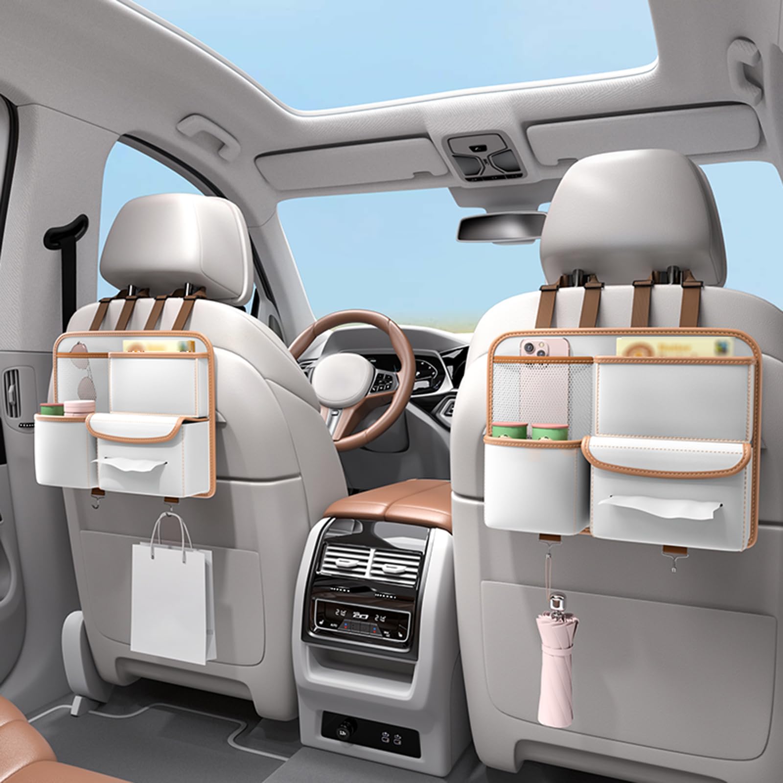 Organizador de asiento de coche, organizador de respaldo de asiento de automóvil, almacenamiento de furgoneta para mujer, accesorios de coche, organizador de asiento trasero para reposacabezas