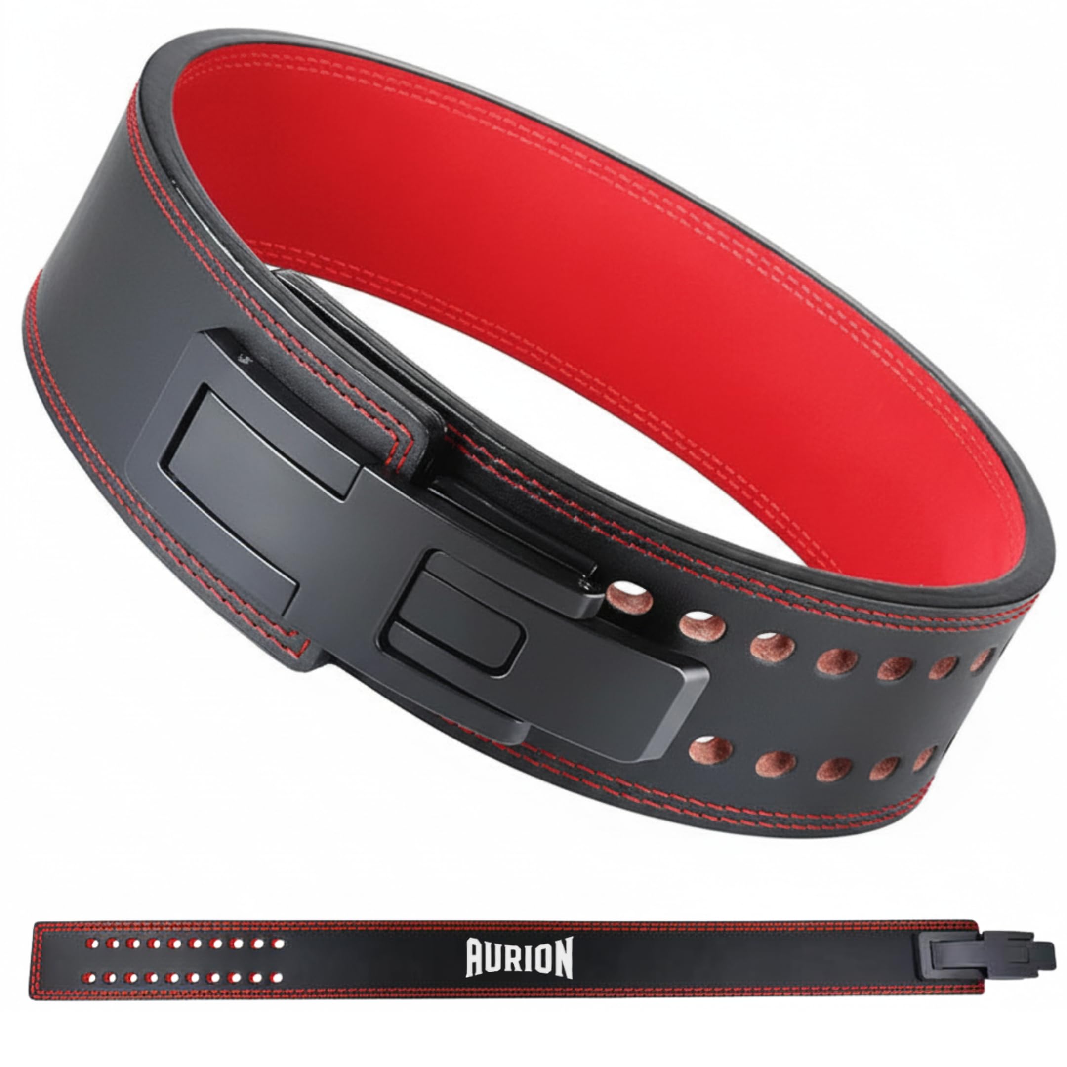 Aurion Genuine Leather Pro Weight Lifting Belt for Men and Women Durable Comfortable & Adjustable with Buckle | Stabilizing Lower Back Support for Weightlifting