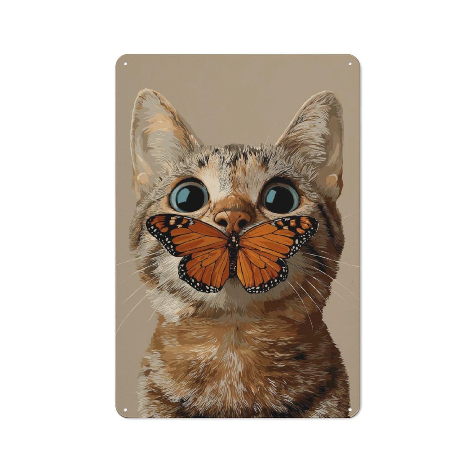 Junmoney Cat And Butterfly Encounter Rustic Metal Sign 30X20cm For Café Or Restaurant, For Vintage Wall Decor Fans, For Living Room And Hallway Decor