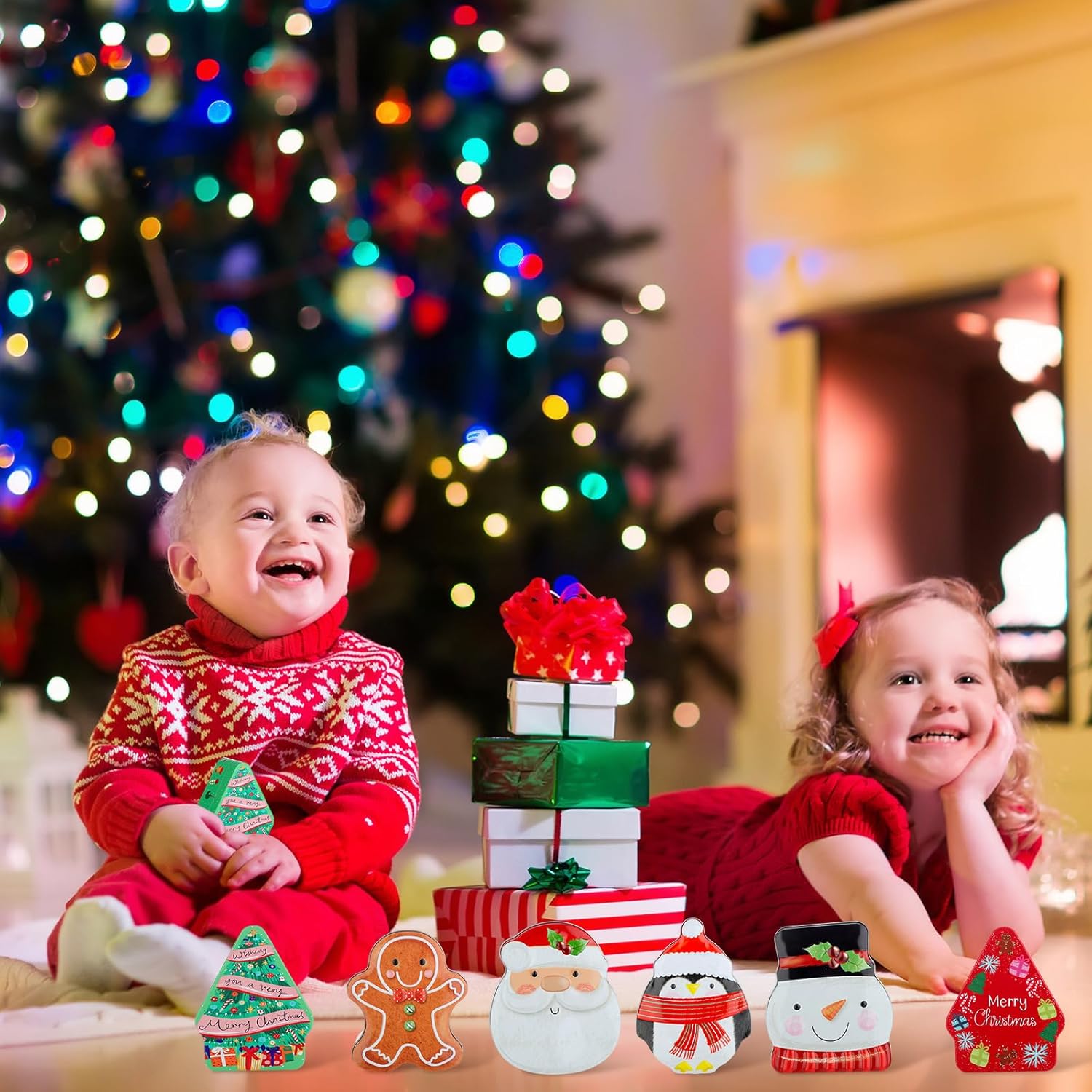 Tioncy 6 Pcs Christmas Cookie Tins with Lids Christmas Containers Santa Snowman Gingerbread Penguin Christmas Tree Metal Cookie Jar Xmas Cookie Boxes for Storing Candy Chocolate Biscuits Holiday Gifts