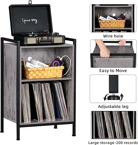 Miniatura 6 de LELELINKY Soporte para tocadiscos, soporte para tocadiscos de 3 niveles, armario de almacenamiento de discos de vinilo con marco de metal con