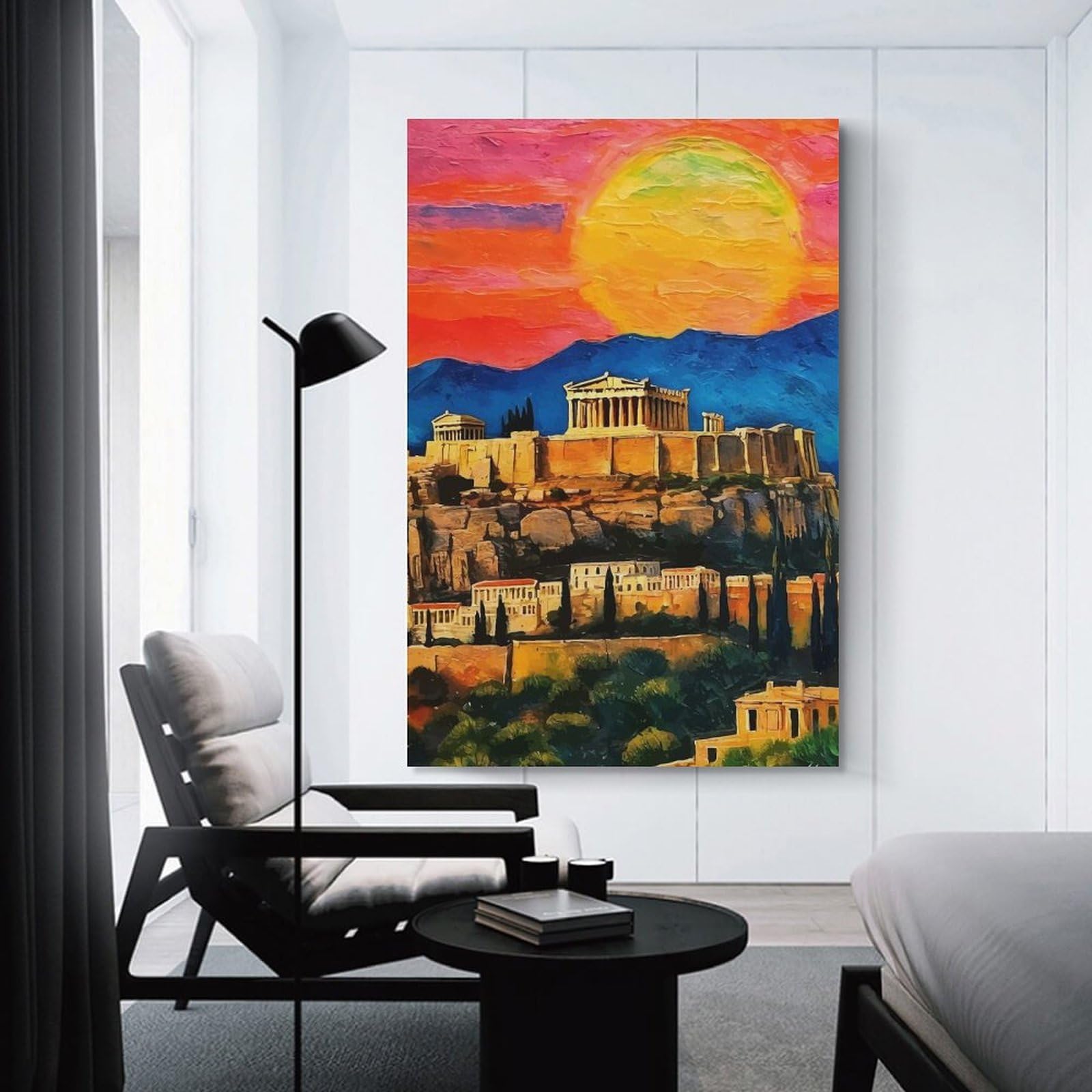 Junmoney Acropolis Sunset Painting Canvas Wall Picture, 08x12inch(20x30cm), for Home, Office, Studio Or Guest Room, A Flexible Wall Accent for Shared Spaces