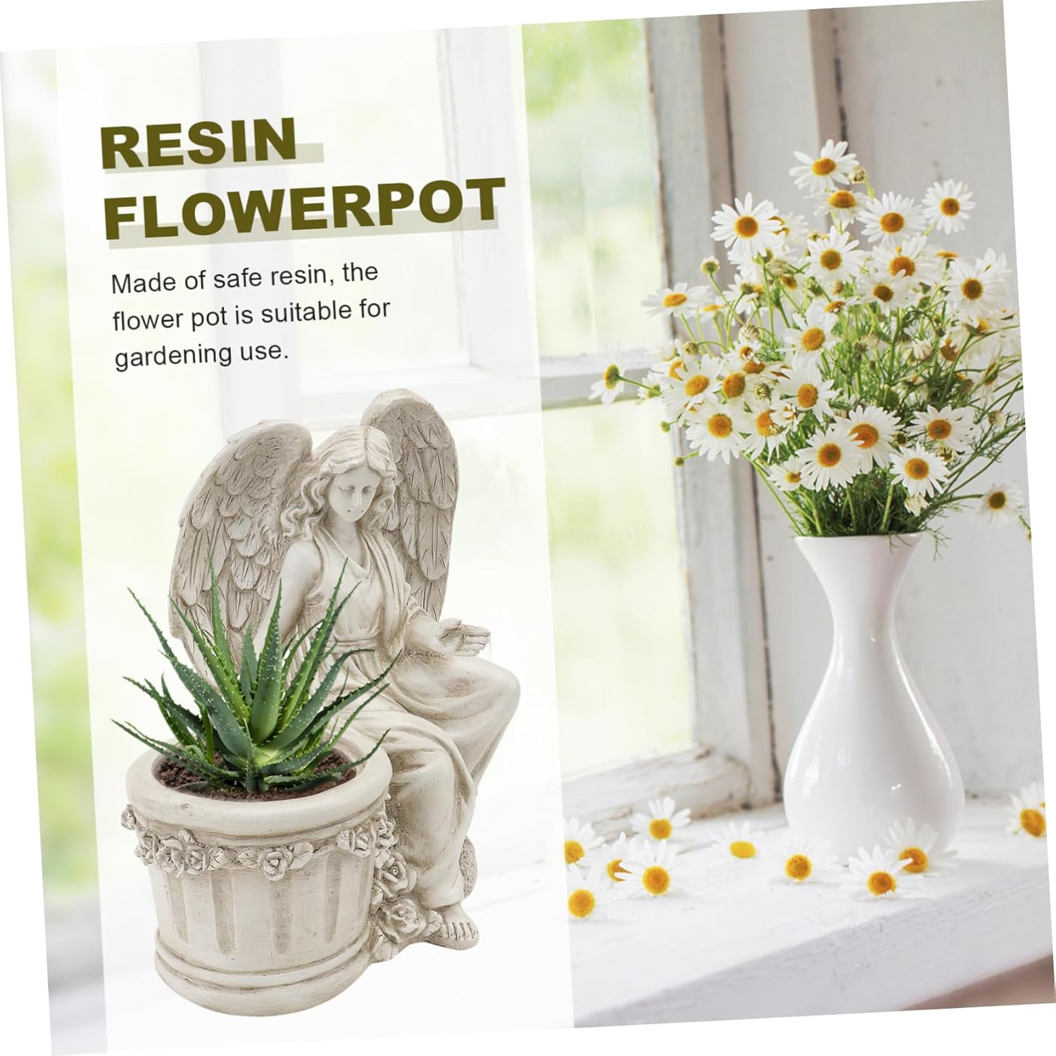 1pc Creative Angel Girl Planter Statue for Outdoor Garden Decoration Unique Retro Flowerpot for Plants Stylish and Beige Design