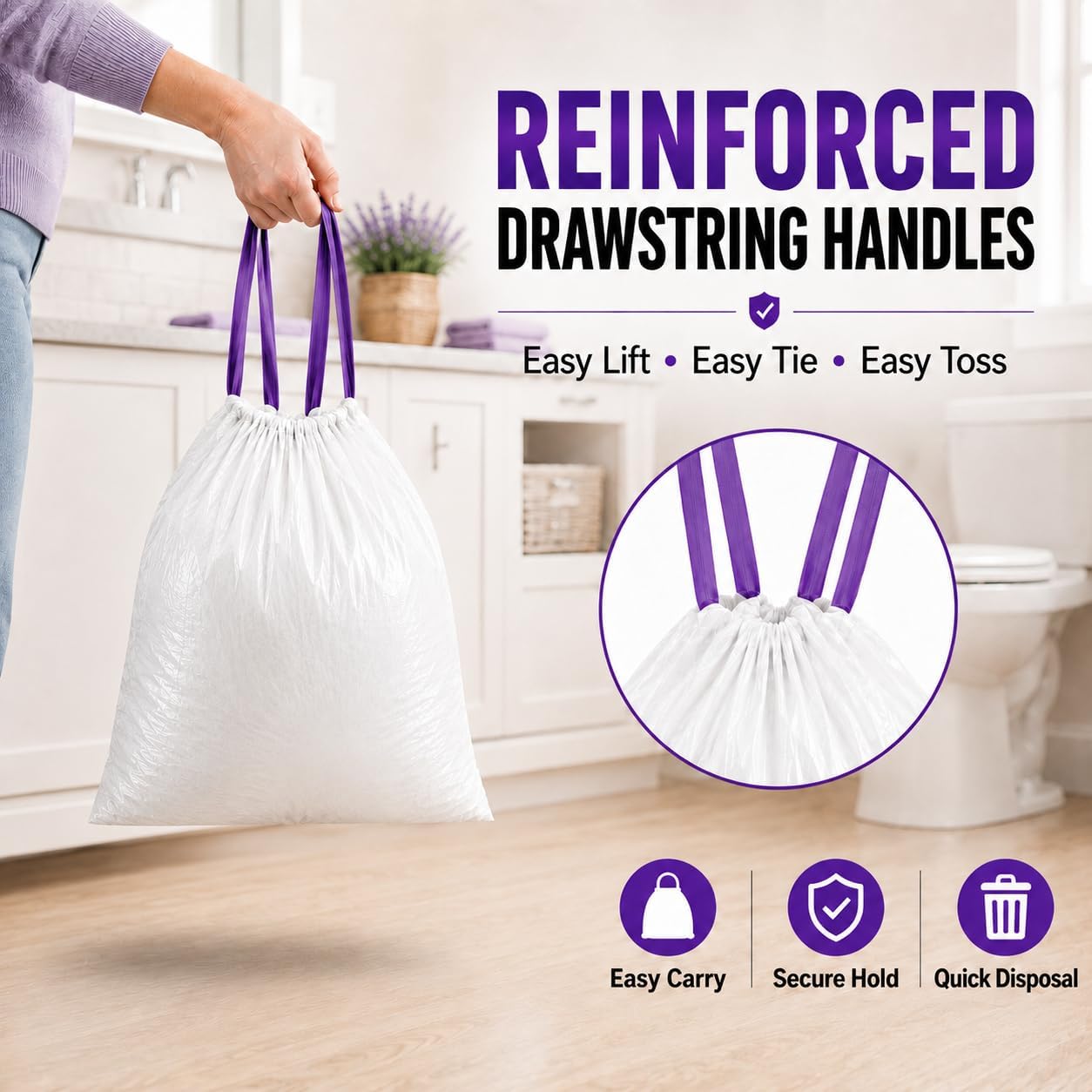 4 Gallon Trash Bags, 200 Count, Lavender Scented Drawstring Bags image 5