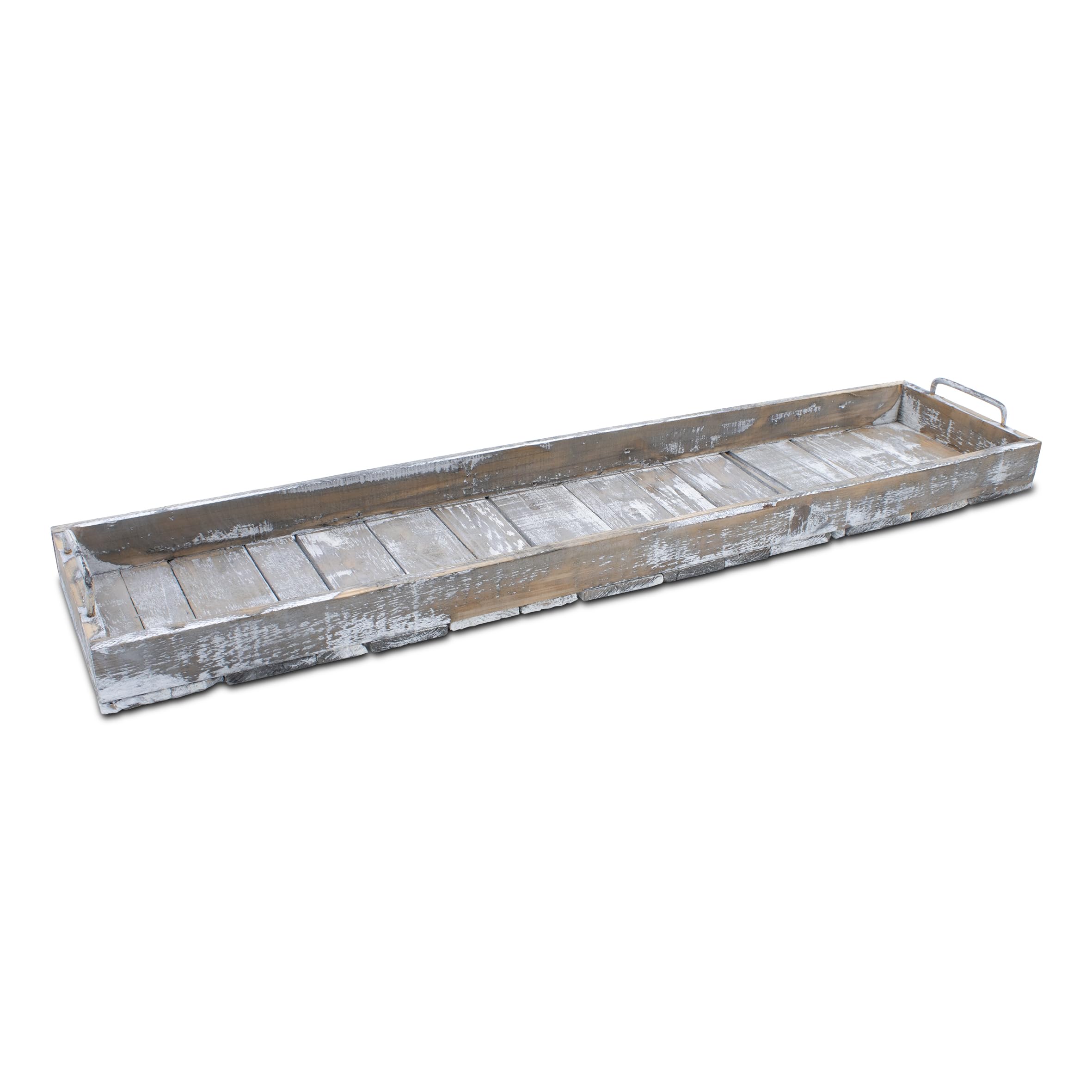 XXL Holz Deko Tablett Used Look mit Griffen aus Metall - 90 x 20 cm | Servier und Kerzen Brett shabby grau rechteckig