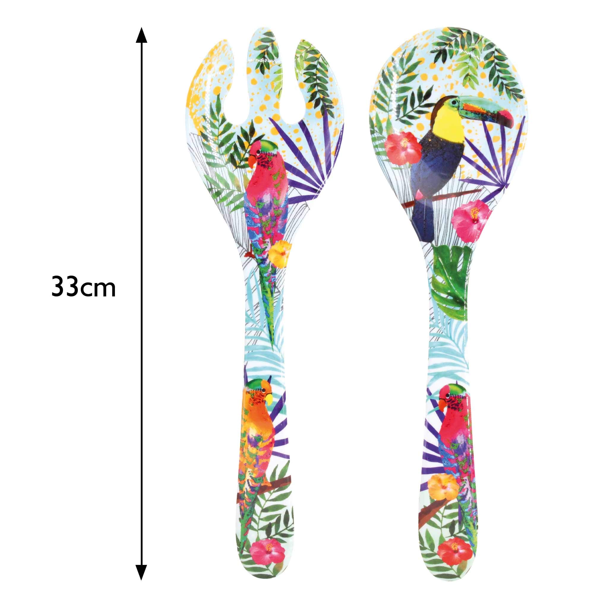 Les Jardins de la Comtesse – Couverts à salade en Mélamine Pure – Toucans de Rio – 33 cm – Multicolore - Service de Table de la Vaisselle Quasi-Incassable MelARTmine