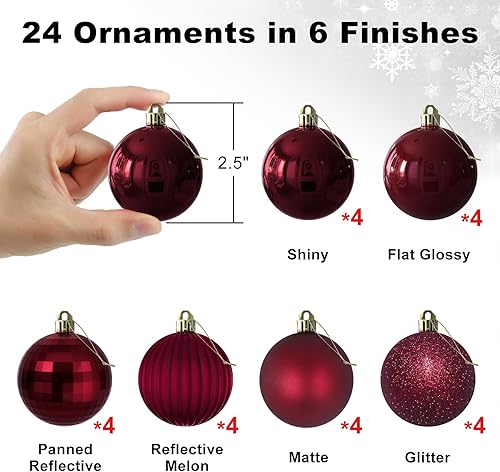 Vista 1268 de 18 esferas medianas decorativas navideñas para árbol de Navidad, inastillables, para colgar, color púrpura, 2.5 pulgadas, paquete de 18